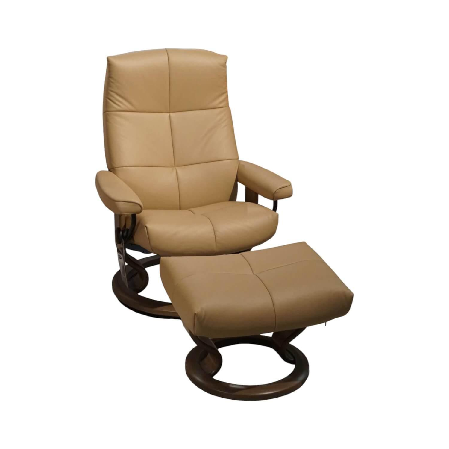 Stressless - Sessel David M Leder Batick Latte Beige Gestell Classic Holz Inklusive Hocker - 1