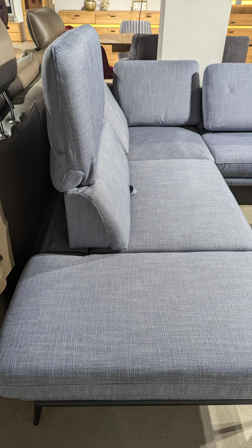 Gruber - Ecksofa Caruba Stoff Elsass Blau Gestell Aluminium Füße  Pulverbeschichtet Aluminium Schwarz Mit Manuellen Verstellungen Inklusive Hocker - 7