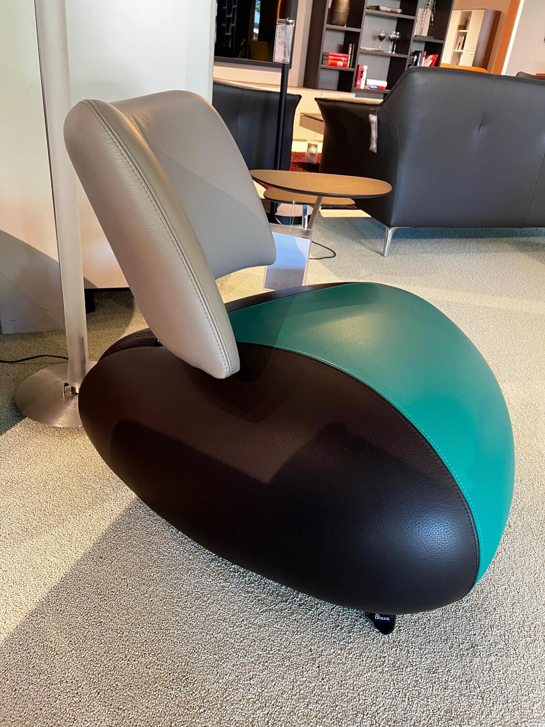 Leolux - Sessel Pallone Pa Sitz Leder Leder Senso Lagoon Blau Chocolate Braun Rücken Senso Mist Grau Füße Stahl Verchromt - 4