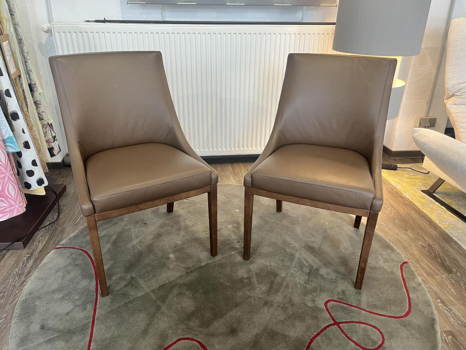 Bielefelder Werkstätten - 2er-Set Stuhl Leona Leder Prestige F53 Hellbraun Braun Gestell Holz Eiche Nussbaumfarbig - 3