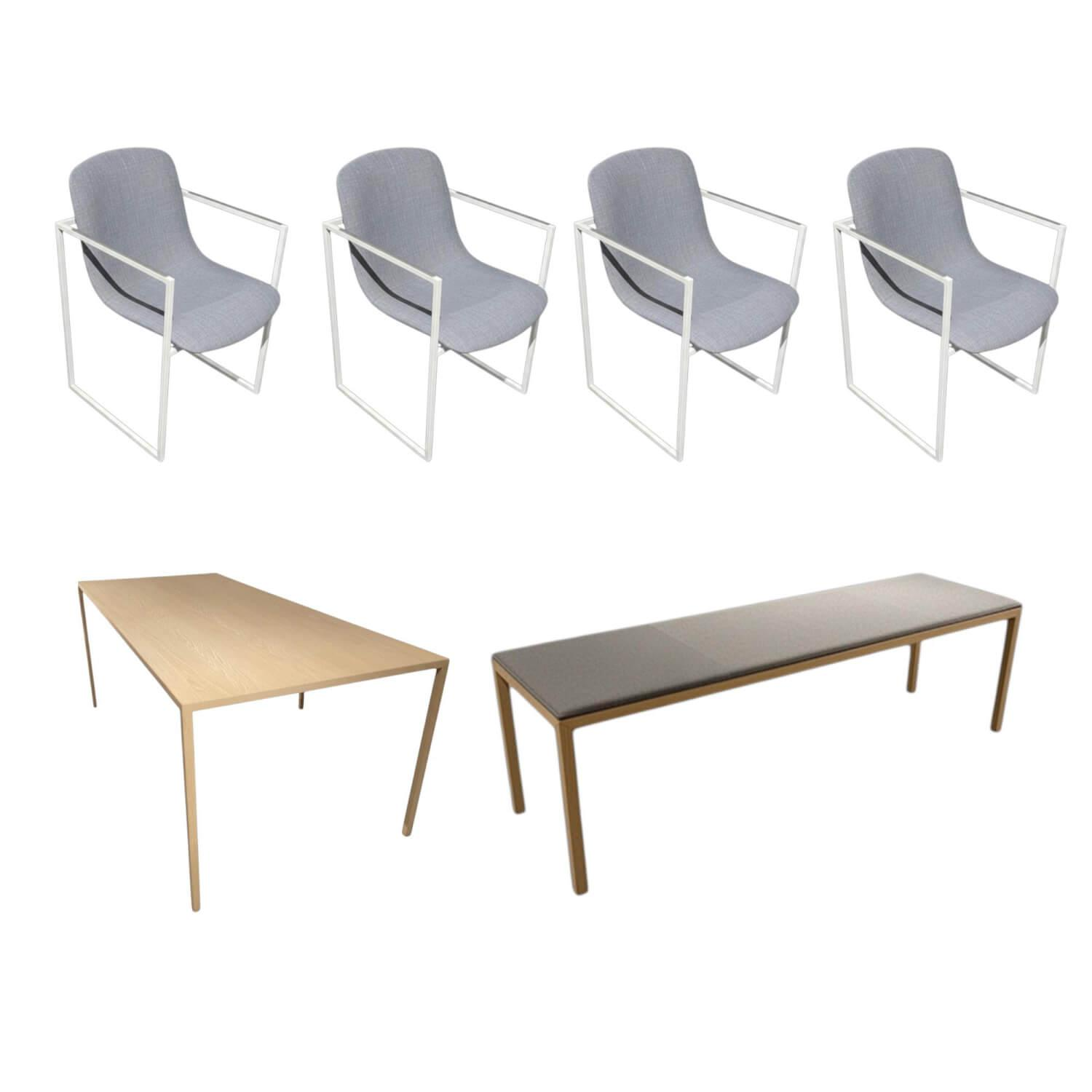 Arco - Essgruppe Slim Und Frame Platte Duramas Semi Massiv Eiche Weiß Geölt Sitzkissen Stoff Grau Gestell Epoxy White Weiß - 1