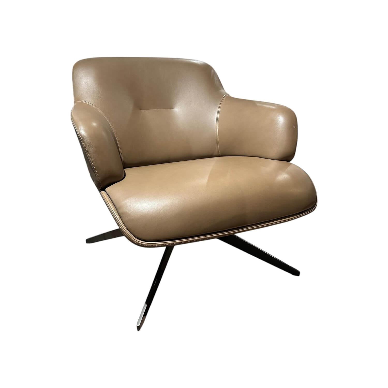 Molteni & C - Sessel Kensington Leder Unique UE130 Nussbaum Braun Drehgestell Metall Zinnfarbig Hochglänzend - 1