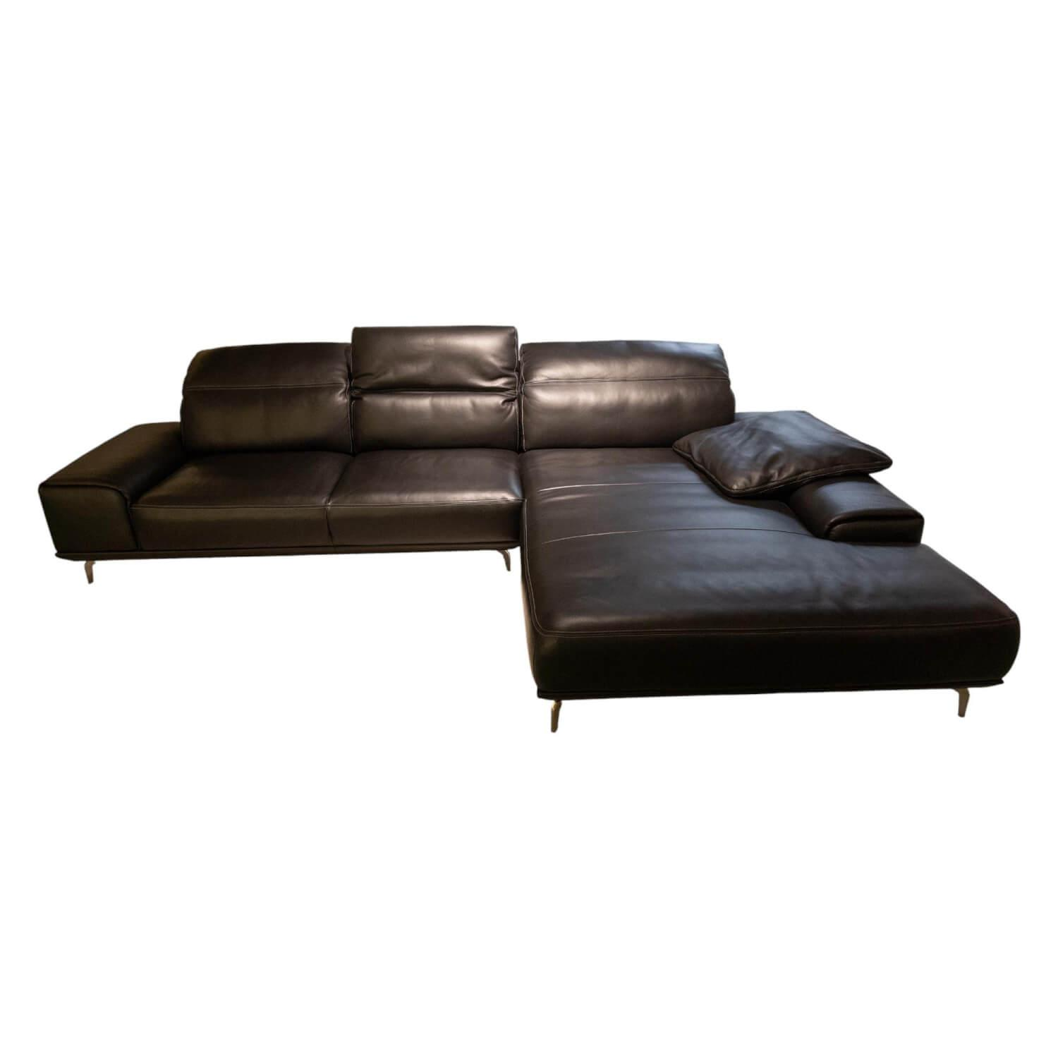 Musterring - Ecksofa 2490 MR Leder Z77 99 Black Pearl Schwarz Metallkufe Chrom Glanz Inklusive Kissen - 1