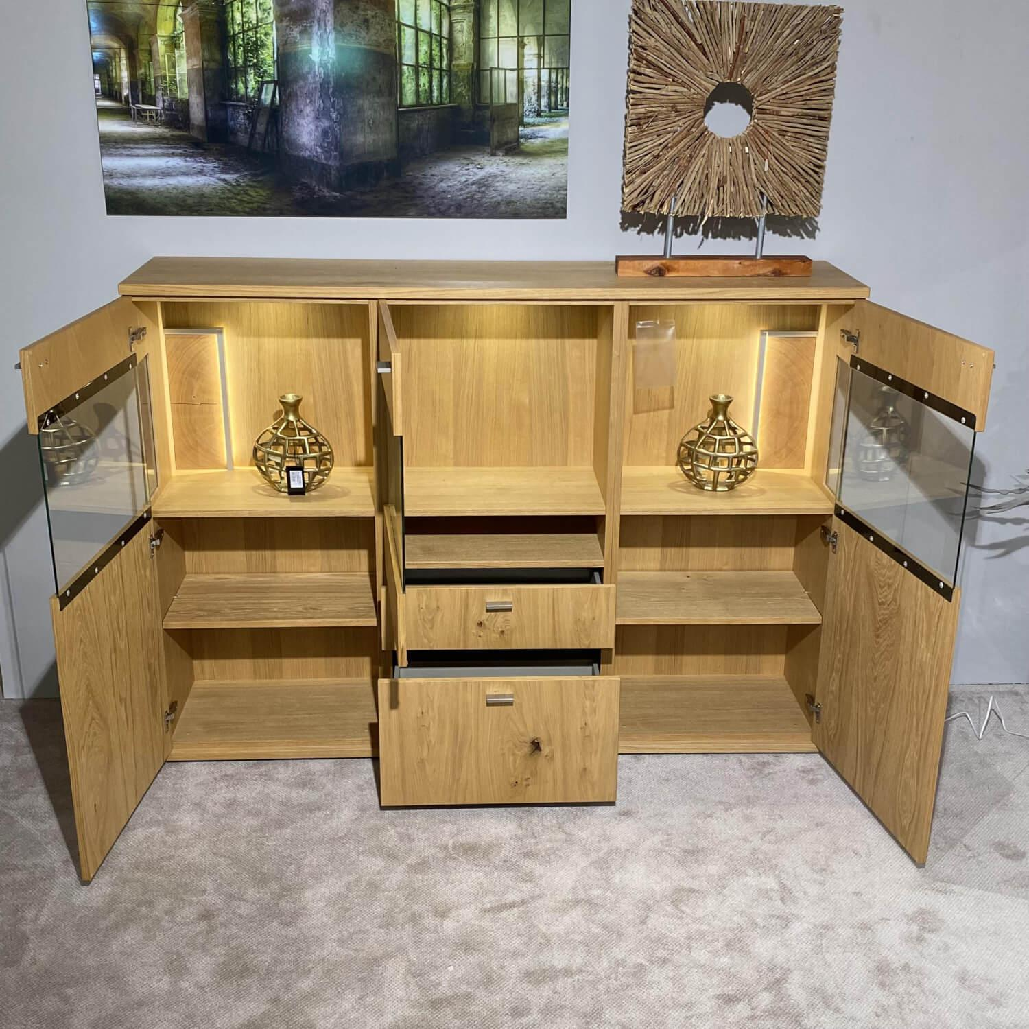 Gwinner - Highboard Fiera Wildeiche Honig Edelfurnier Und Eiche Hirnholz Furnier Inklusive Beleuchtung Ohne Deko - 3