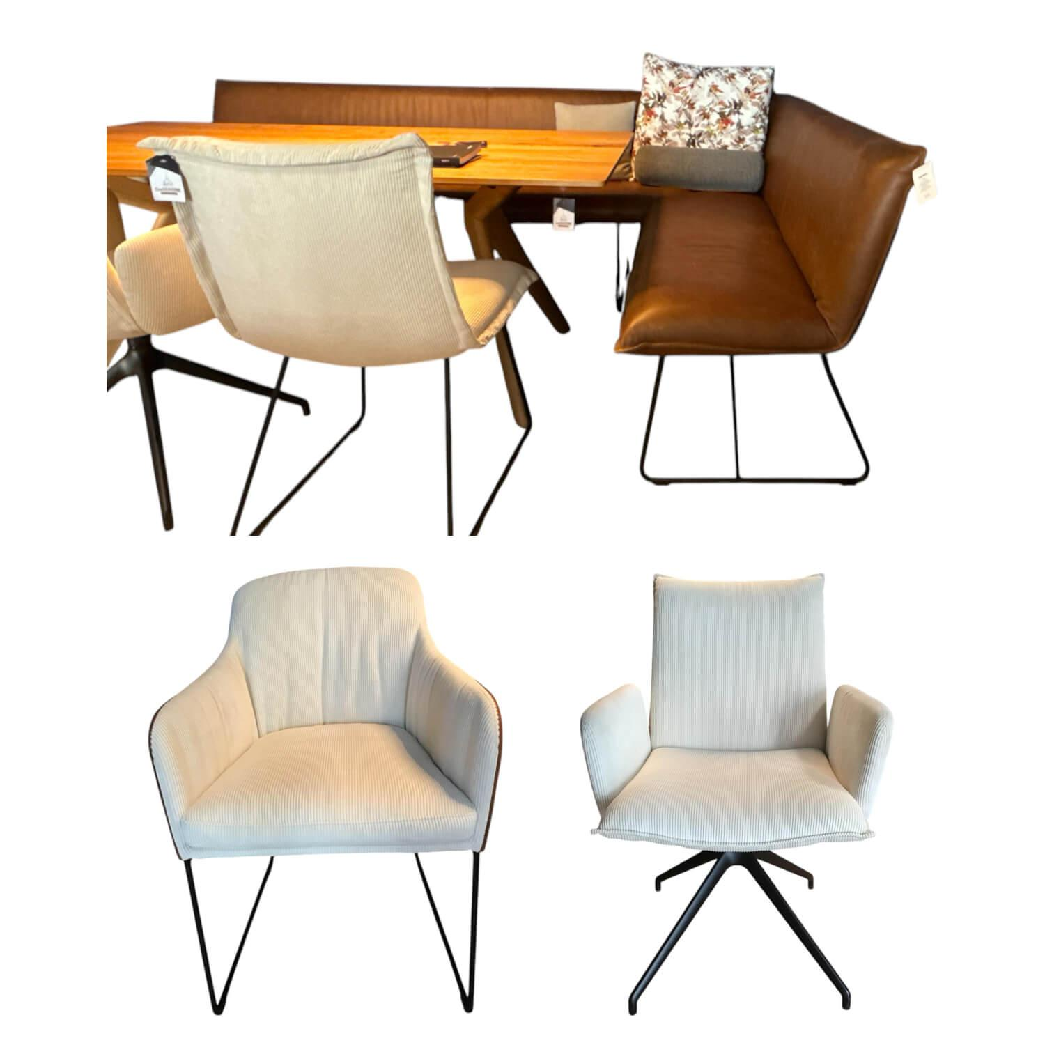 Haas - Essgruppe 3 Stühle Und Eckbank Mason Leder Rawhide Cognac Braun Und Stoff Lisboa 5 Beige Gestell Schwarz, inkl. Tisch - 1