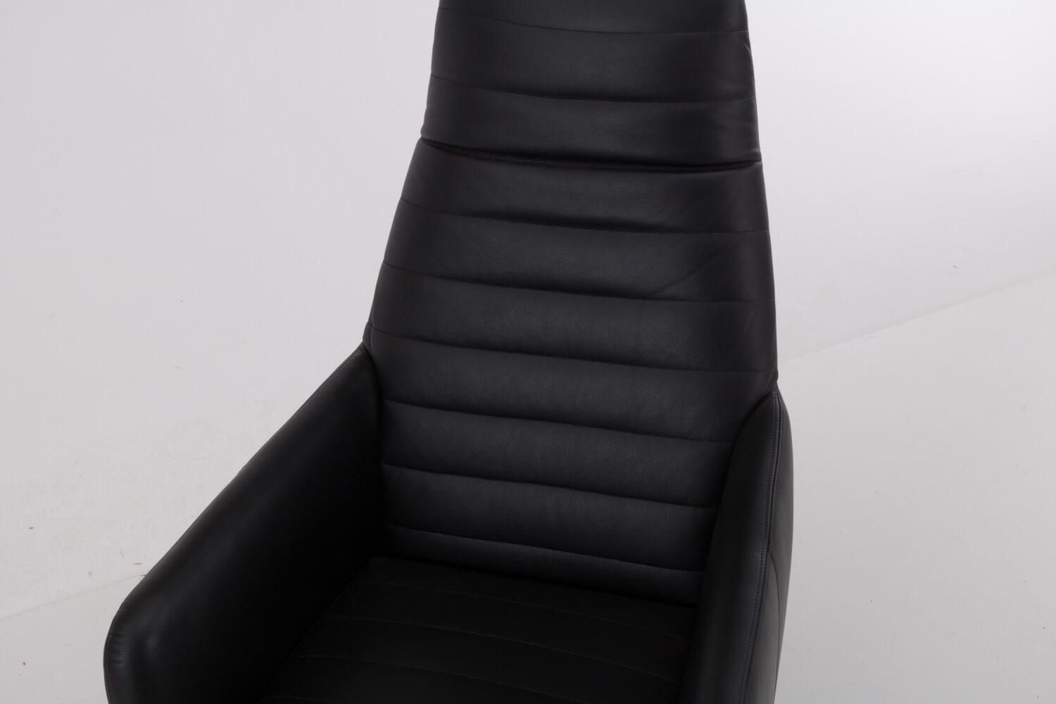 Werther - Sessel Max Leder L7360B Schwarz Fußkreuz Edelstahl Poliert Inklusive Hocker - 4