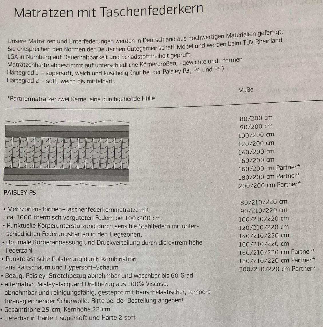 Möller Design - Boxspringbett Bohemian C Leder Acacia Grau mit Matratze Paisley P5 - 5