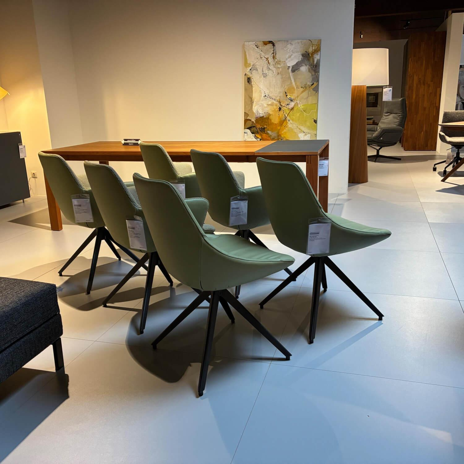 Bert Plantagie - 6er-Set Stuhl Maple Stativ Leder Tendens LD0038 Pistache Grün Stoff Daffodil 06 Grape Beige Gestell Metall Anthrazit - 7