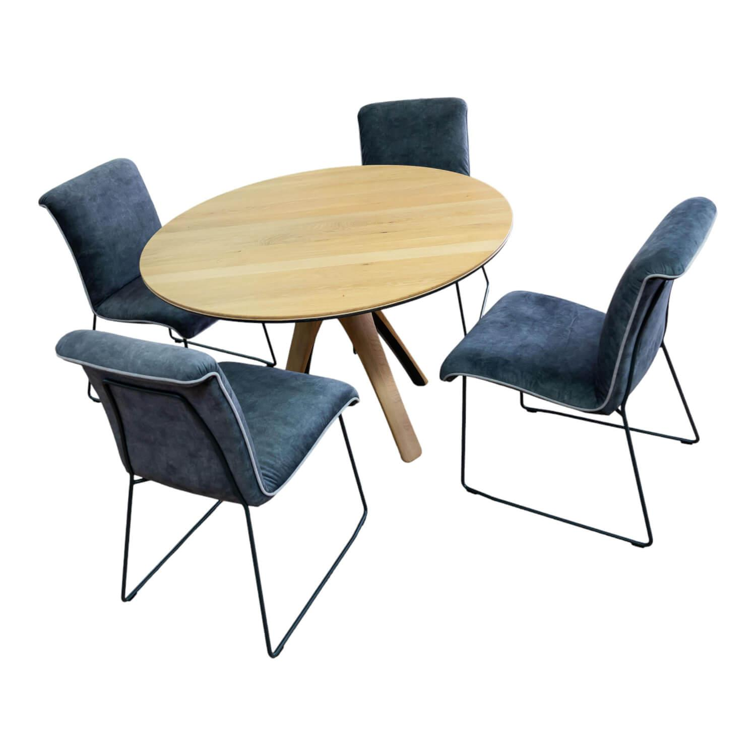 Essgruppe Z60 Säulentisch Rustikale Asteiche Hartwachsöl Bianco Äste Tischplatte Schwarz Gebeizt Mit 4 Schalenstühlen