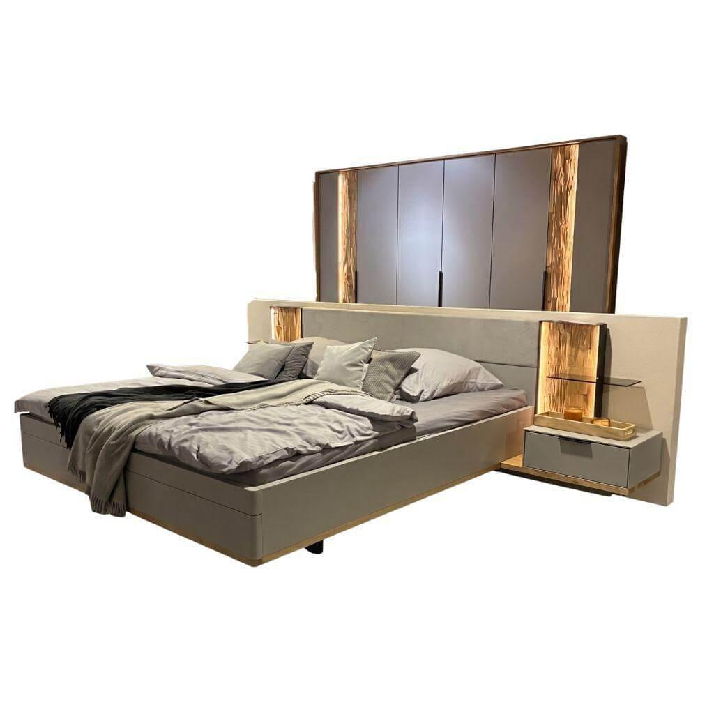 Wöstmann - Schlafzimmer WSL 8800 Lack Samtgrau Mit Spaltholz-Akzent Stoff Lightgrey Grau Mit Akzentlicht - 1