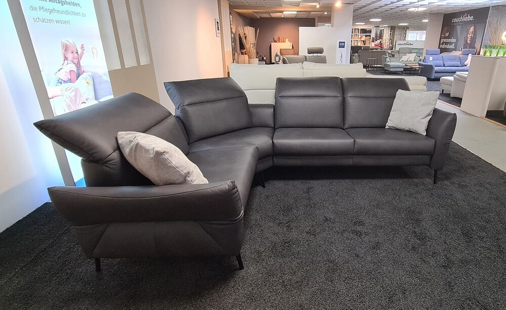 Polsteria - Ecksofa LS24 Leder Evita Anthrazit Metallrundfuß Schwarz mit Verstellfunktionen - 3