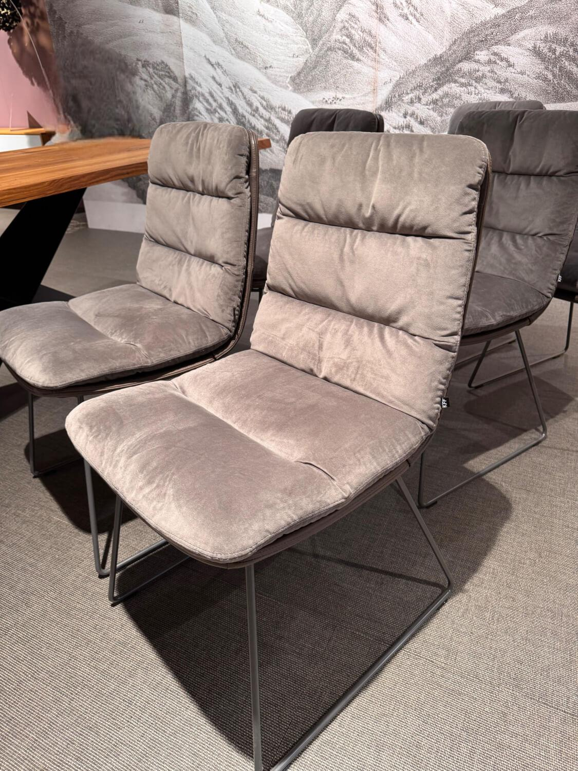 KFF - 6er Set Stuhl Arva Leder Dakota 6006 Grey Drahtkufengestell Metall Eisenblank Grau Lackiert - 2