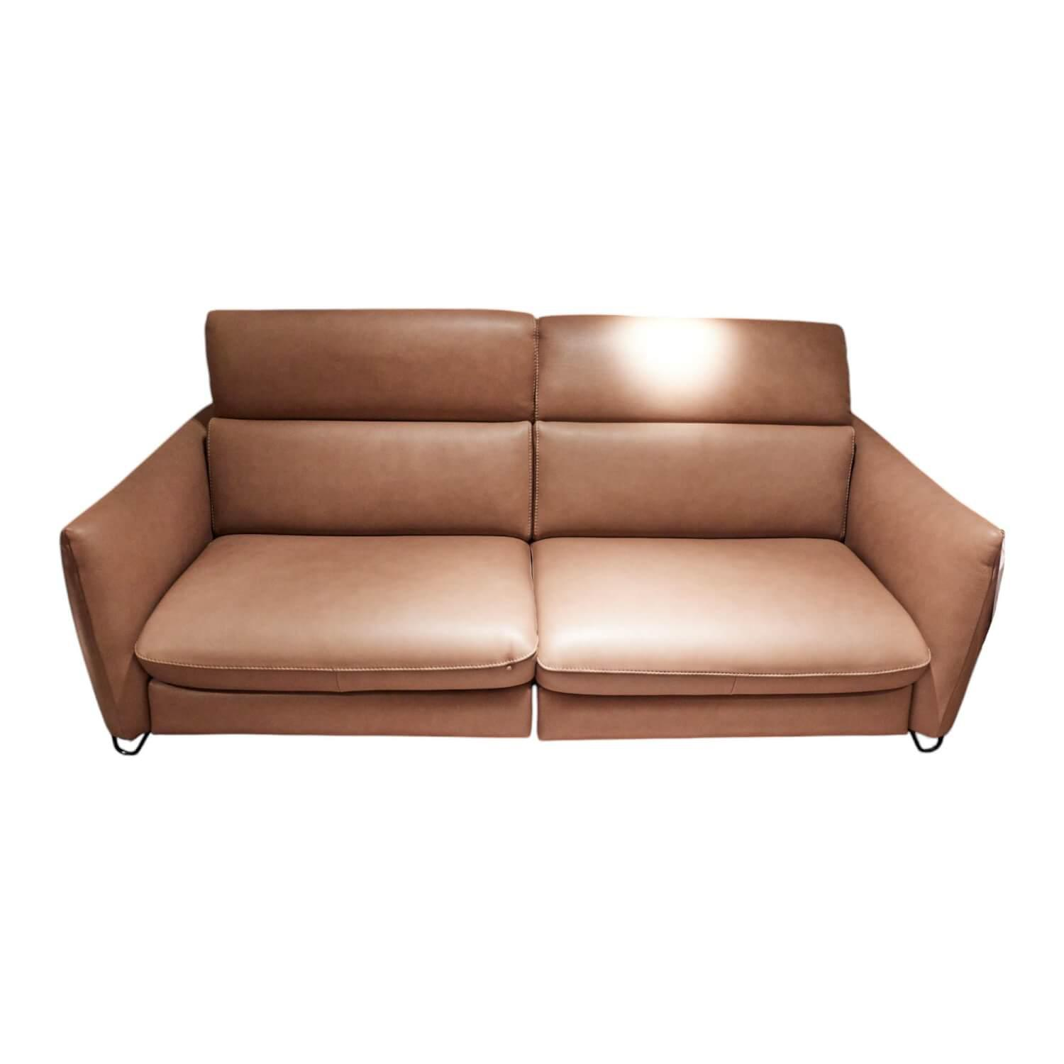 Calia Italia - Sofa Confetto Leder Nature Terra 74 Braun Metallfuß Schwarz Matt Mit Kopfteilverstellung - 1