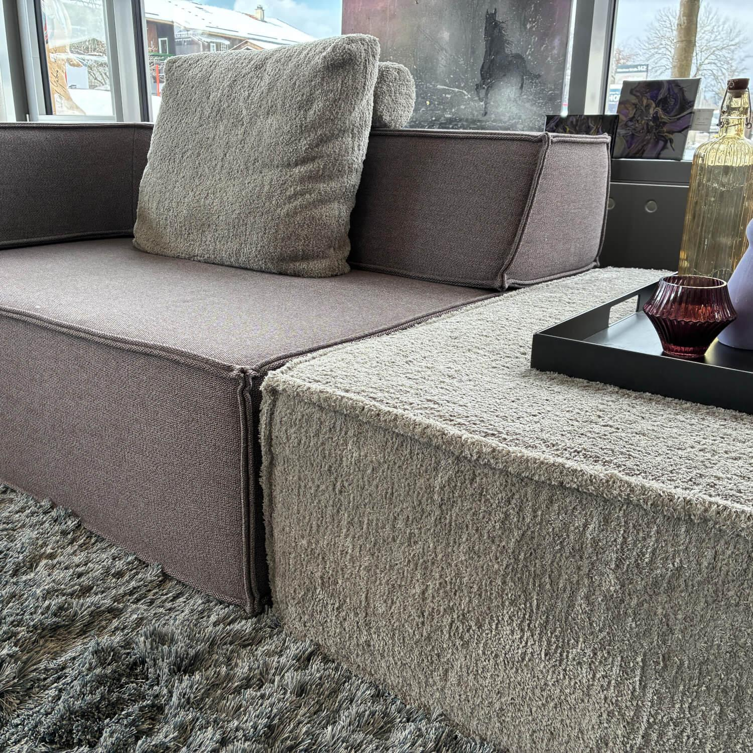 COR - Ecksofa Trio Stoff 9120 Marone Violett Und 9047 Greige Grau Beige - 11