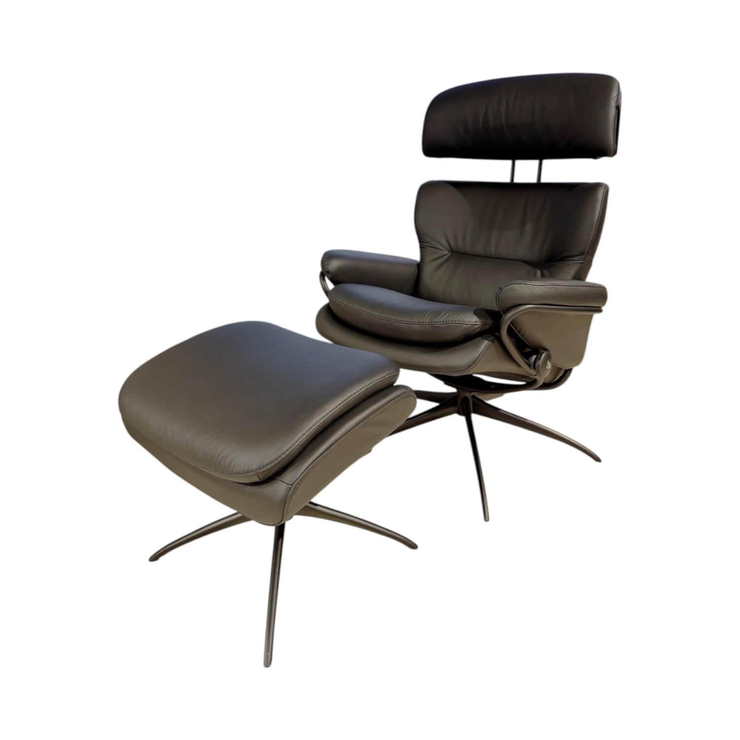 Stressless - Relaxsessel Rome Leder Paloma Black Gestell Metall Schwarz Matt Mit Verstellbarer Kopfstütze Inklusive Hocker - 1