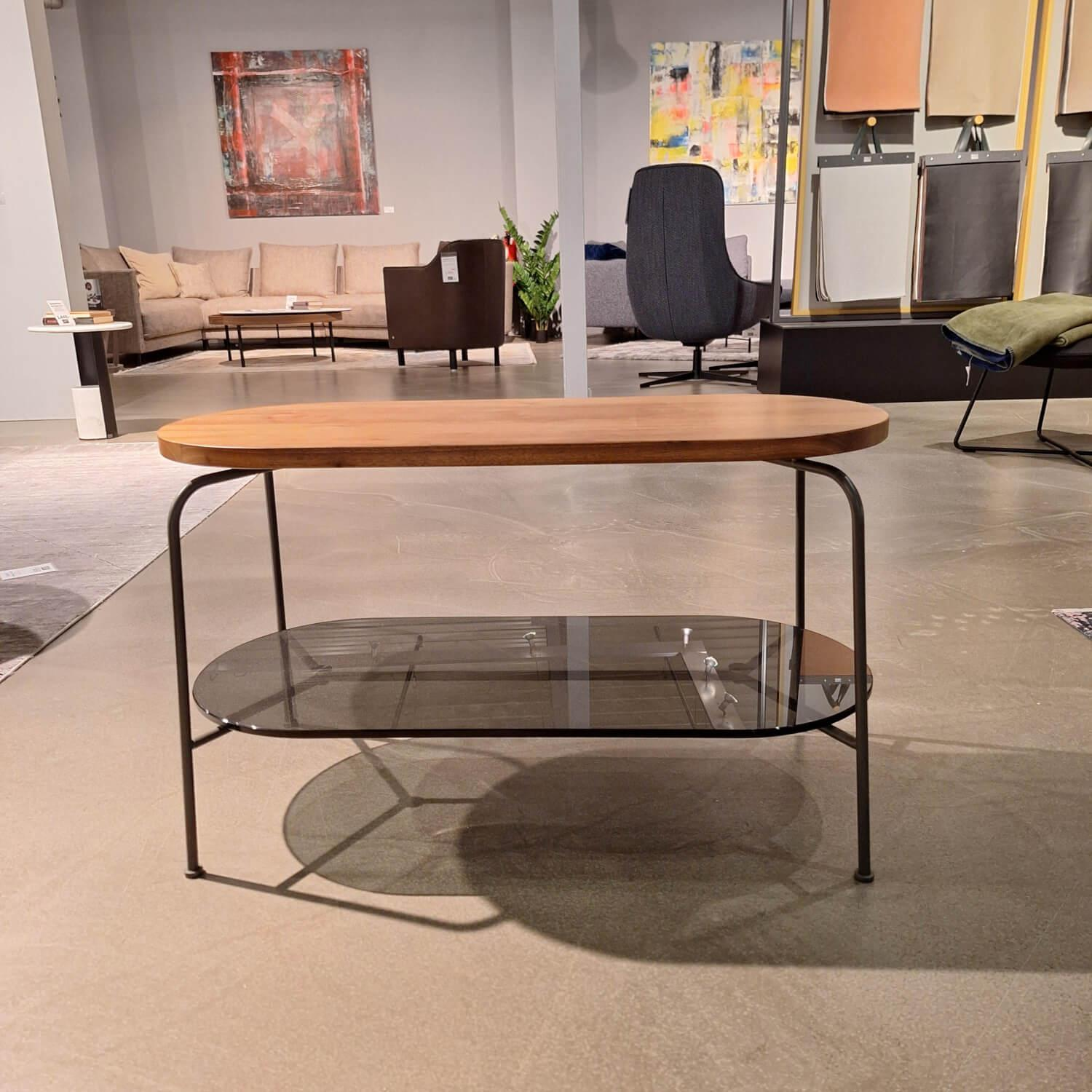 Rolf Benz - Couchtisch 947 Nussbaum Massiv Ablageplatte Glas Grau Gestell Lackiert Umbragrau - 4