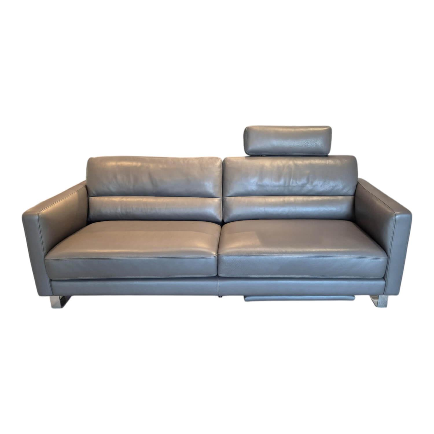 Violetta - Sofa Tino Leder 80 Nachtgrau mit Kopfstütze und Fußteil - 1