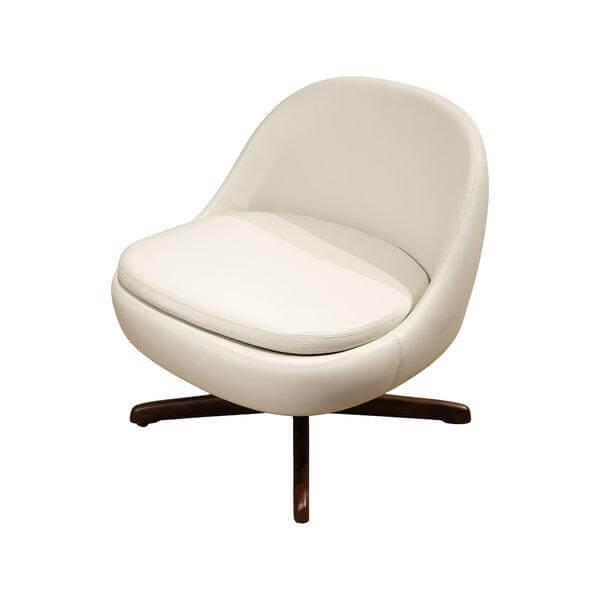 Minotti - Sessel Sendai Leder Aspen Nuvola Weiß Beige Gestell Noce Canaletto Schwarz Drehbar - 1
