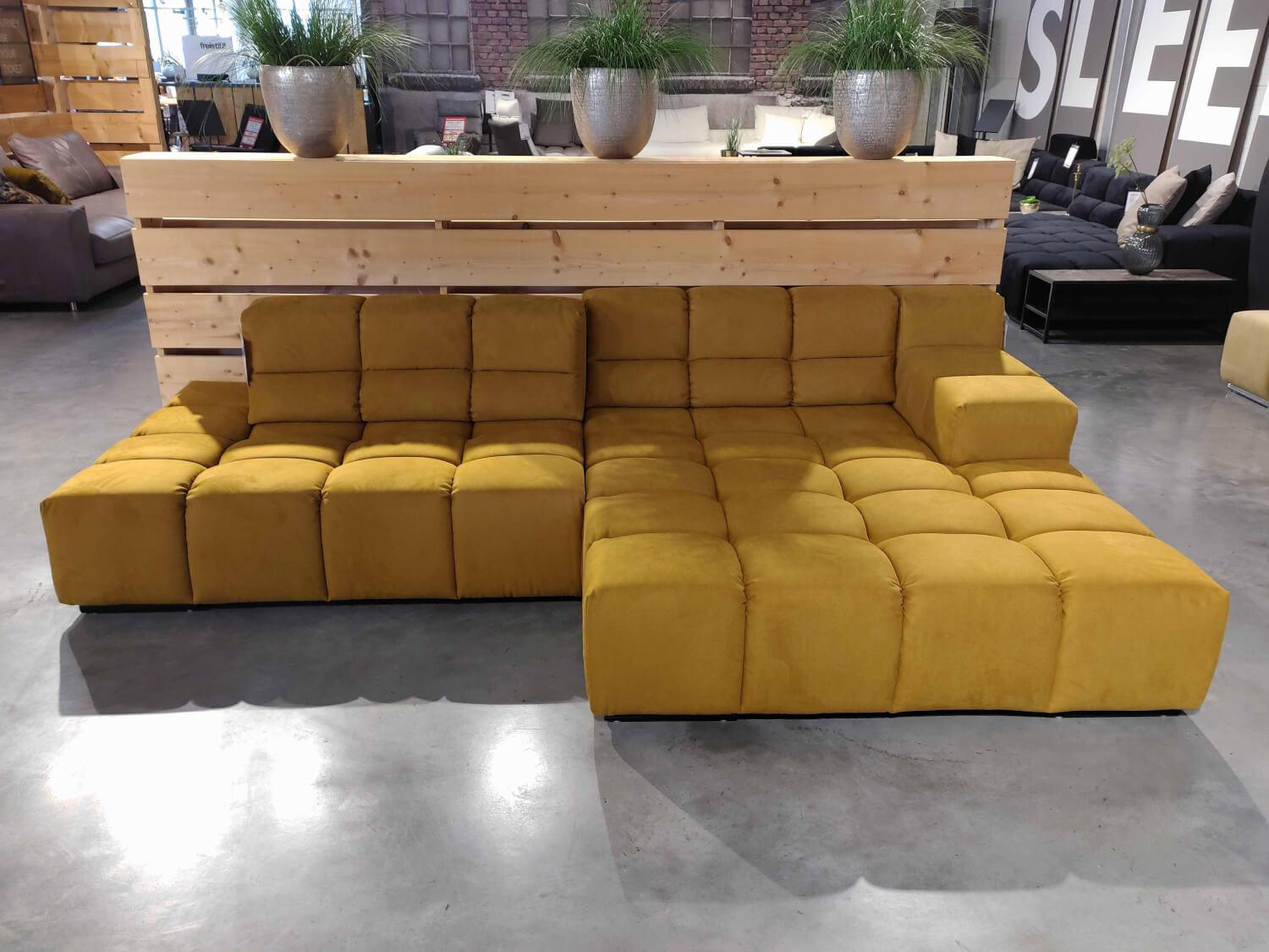 Designwerk - Ecksofa Mit Megahocker Temple Stoff Cheyenne Mustard Füße Metall Schwarz Inklusive Sitztiefenverstellung - 3