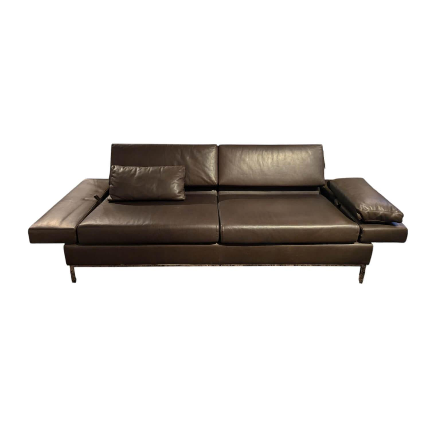 Brühl - Sofa Tomo 3 Anilinleder Lama 20 Dunkelbraun Gestell Chrom Glänzend Mit Kissen Und Fußstütze - 1