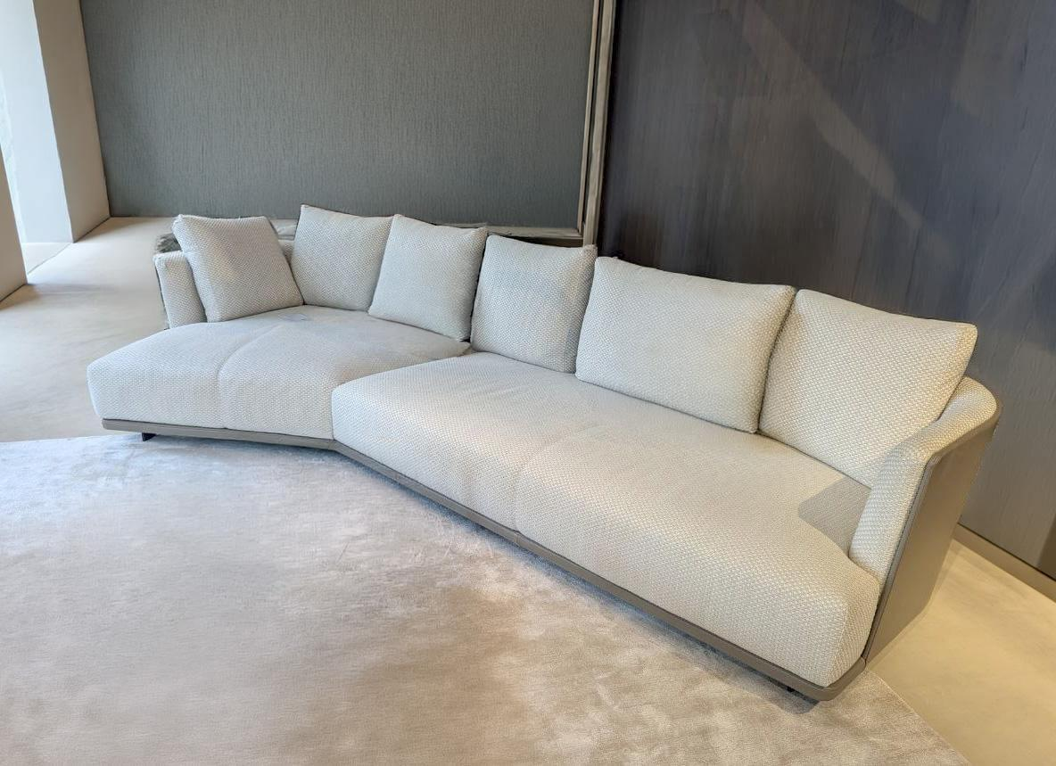 Molteni & C - Sofa Cleo Außen Leder Fango Innen Bouclestoff Kat. K Kubo KH612 Weiß - 2