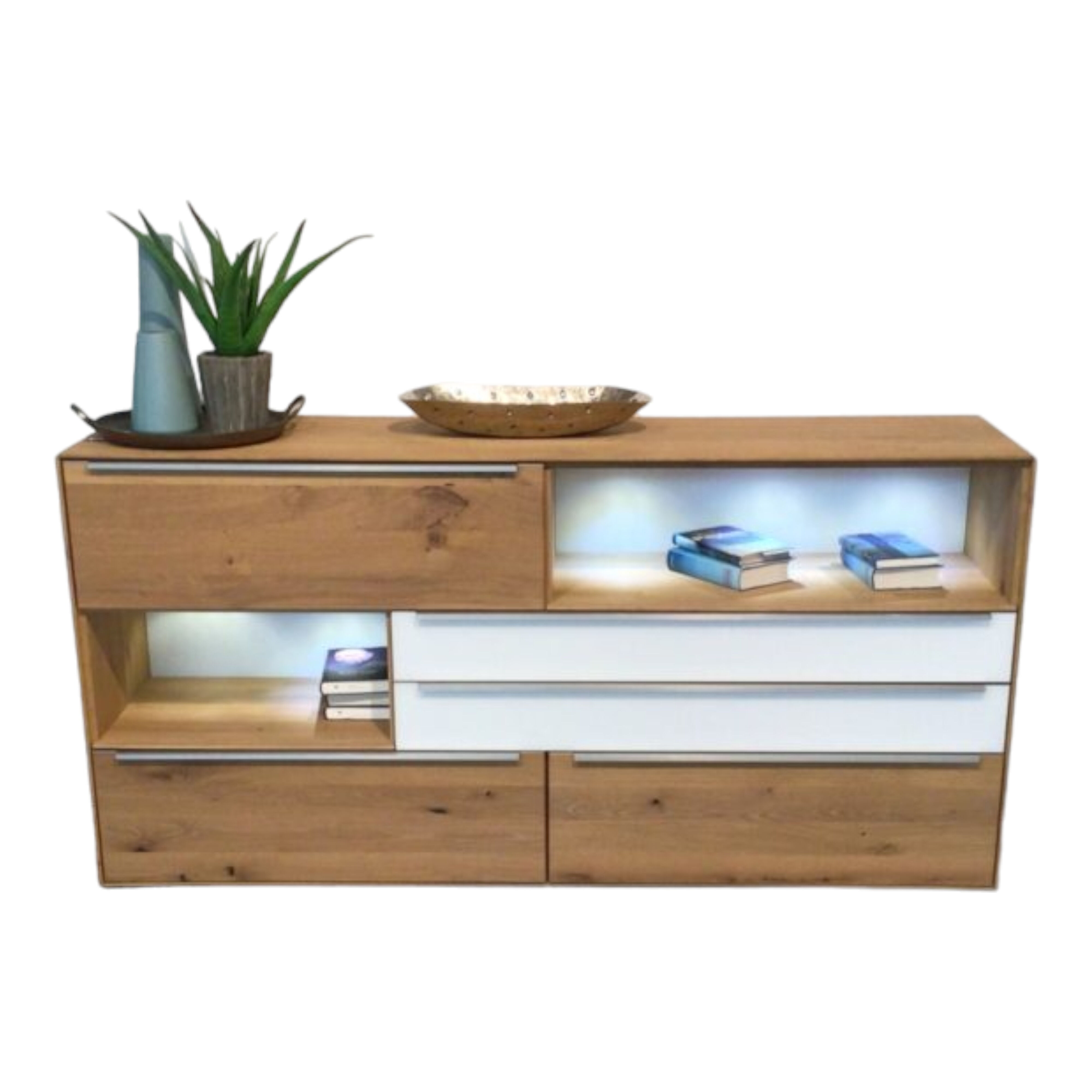 Venjakob - Sideboard Vendla Santanaeiche Hell Geölt Lack Weiß Matt mit LED-Beleuchtung - 1