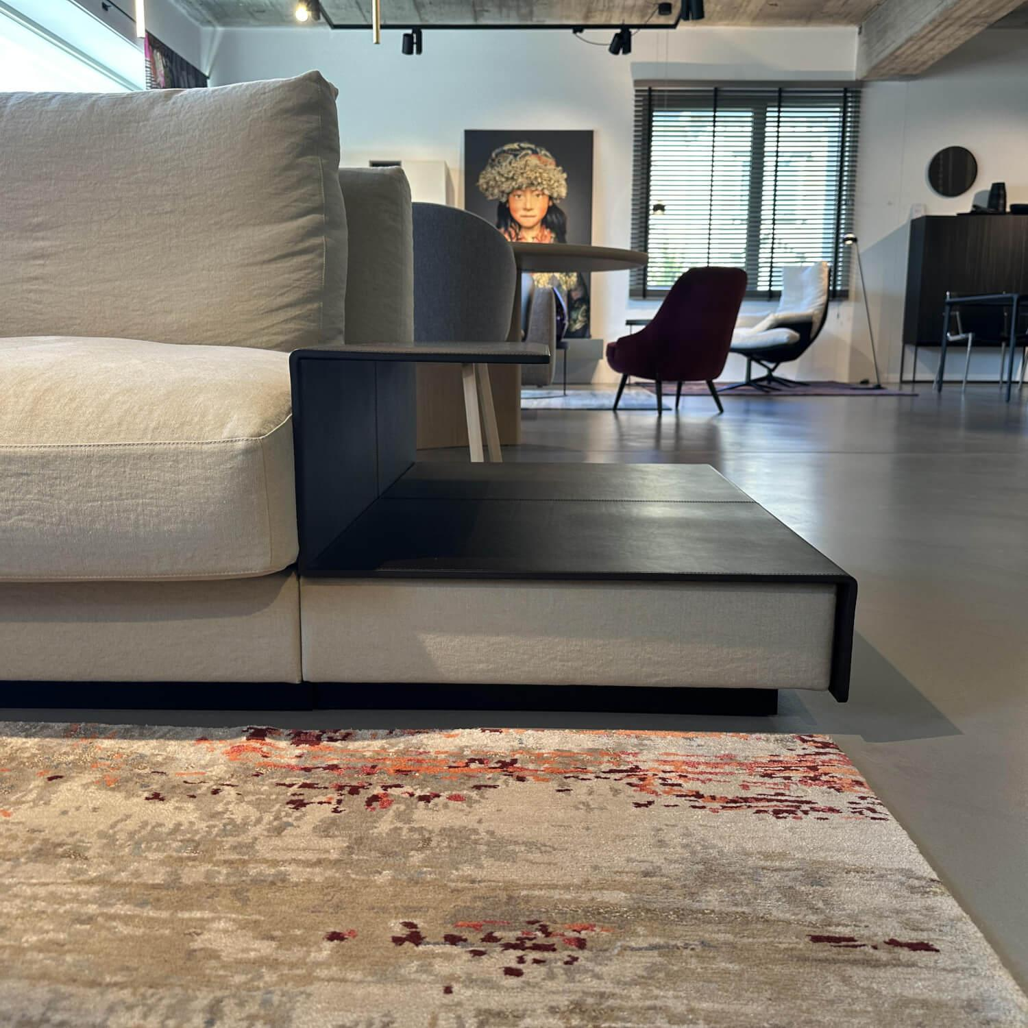 Walter Knoll - Ecksofa Grand Suite Stoff Lino 7706 Pearl Grau Beige Ablage Leder Saddle Coffee Braun - 6