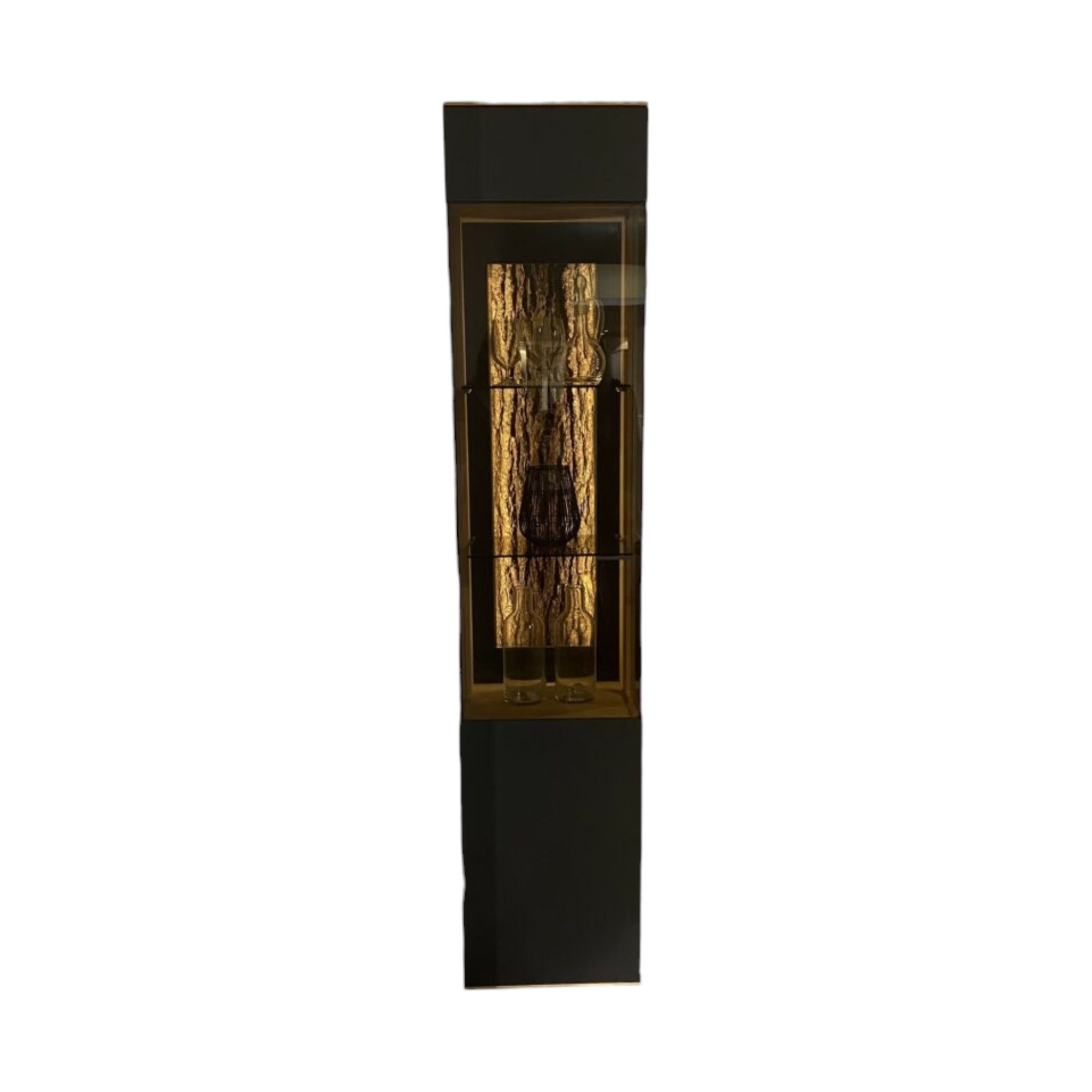 Hartmann - Vitrine Hajo Korpus Kerneiche Natur Gebürstet Verkleidung Metall Anthrazit Mit Beleuchtung - 1