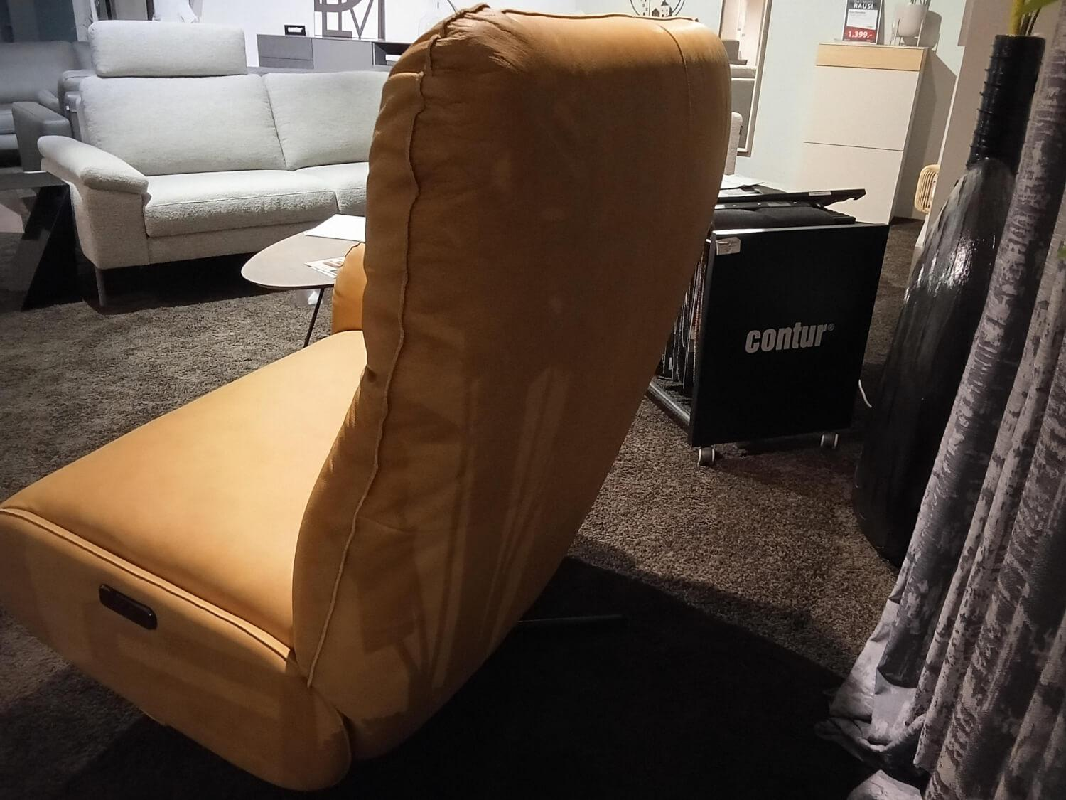 Contur - Loungesessel Lovere Büffel Anilinleder Kaleo Curry Gelb Sternfuß Metall Schwarz Mit Verstellbarem Rücken Und Fußteil - 4