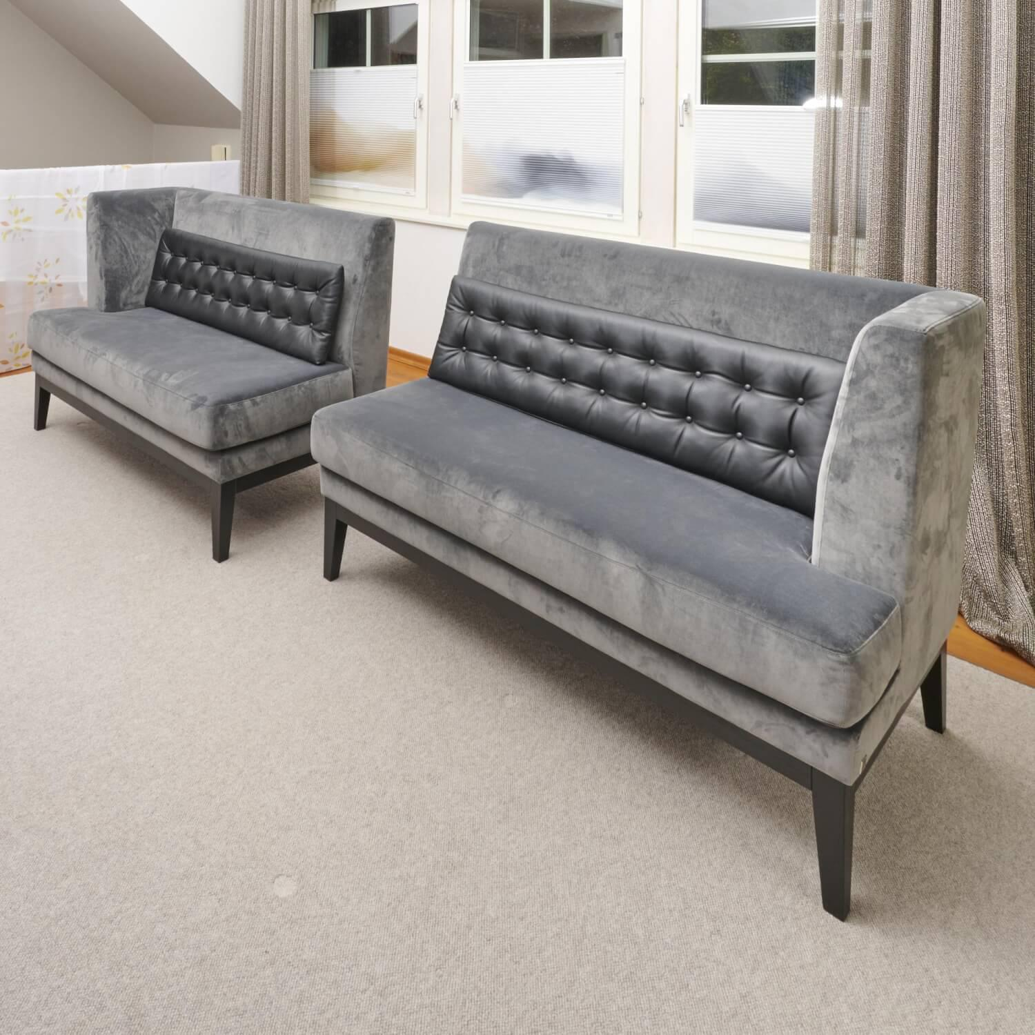 Bielefelder Werkstätten - 2er-Set Bank Polo Dining Stoff City Velvet Reloaded Grau Gestell Esche Schwarz Gebeizt Mit Vorstellkissen - 9