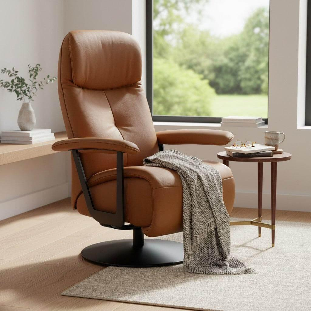himolla - Sessel 7357 Easy Swing L Leder 24 Longlife Yukon Braun Drehteller Metall Schwarz Mit Manueller Relaxfunktion - 5