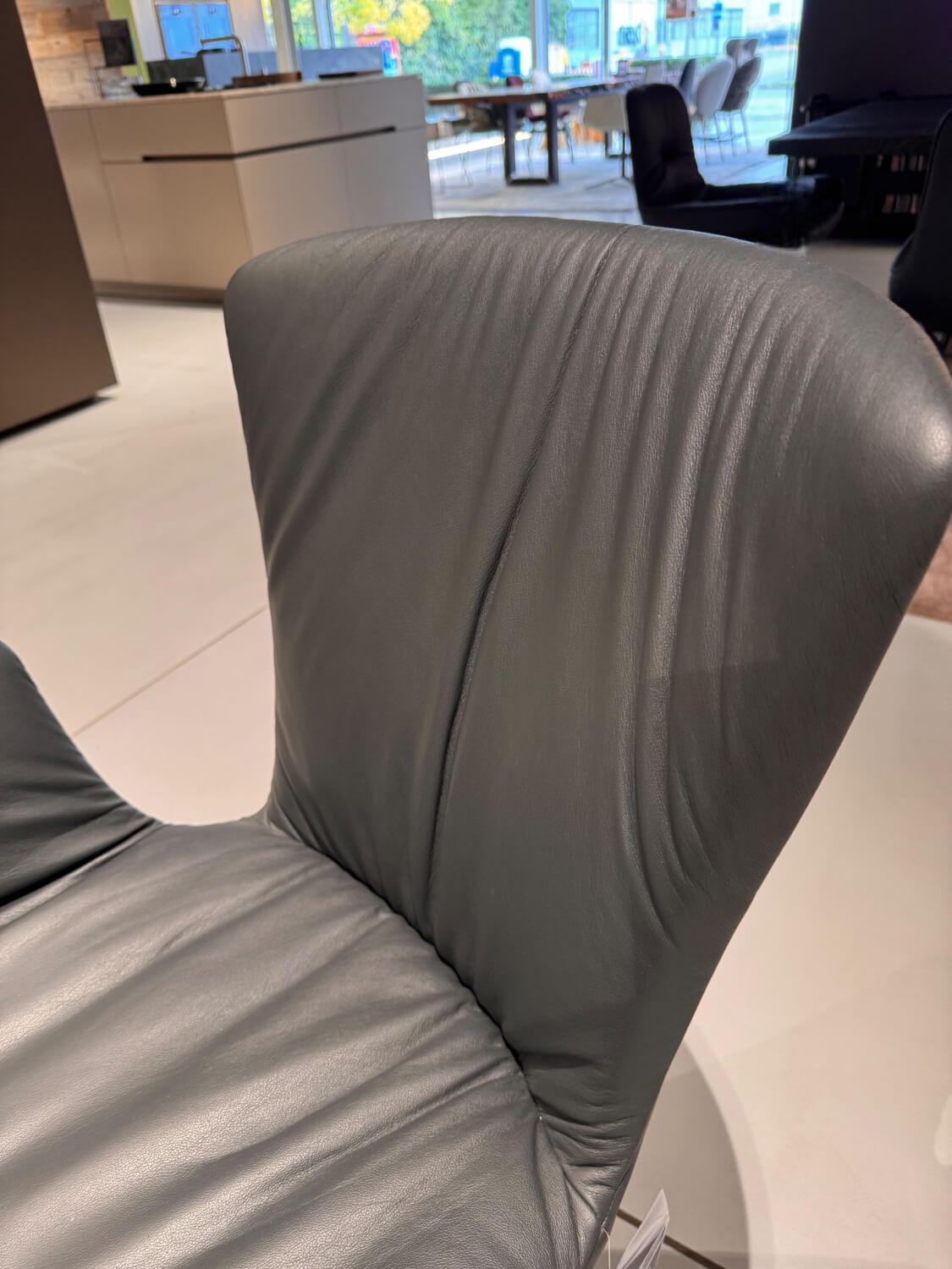 Draenert - Armlehnstuhl Dexter Leder I 919 Grau Gestell Stahl Schwarz Pulverbeschichtet - 5