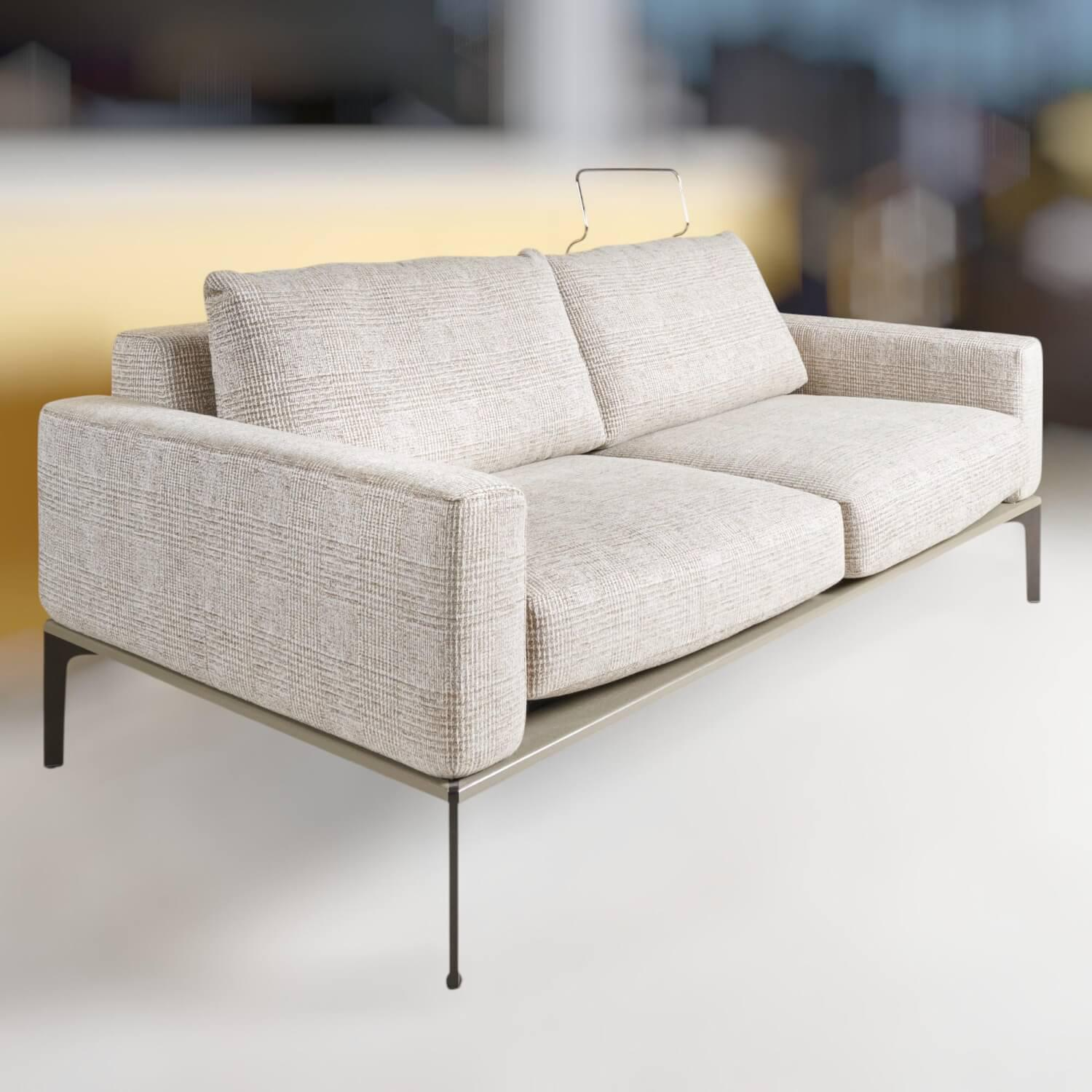 Bielefelder Werkstätten - Sofa Spirit 2 80 Stoff Scott BW 1769 272 Creme Beige Grau Füße Metall Beige Grau Mit Schmalen Armlehnen Und Armlehnkissen - 6
