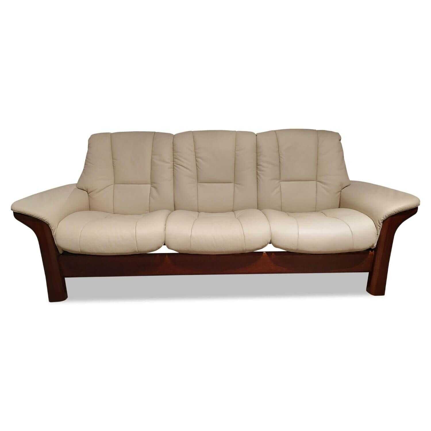 Sofa Windsor Niedrig 3-Sitzer Classic Vanilla Holz Buche Braun Gebeizt