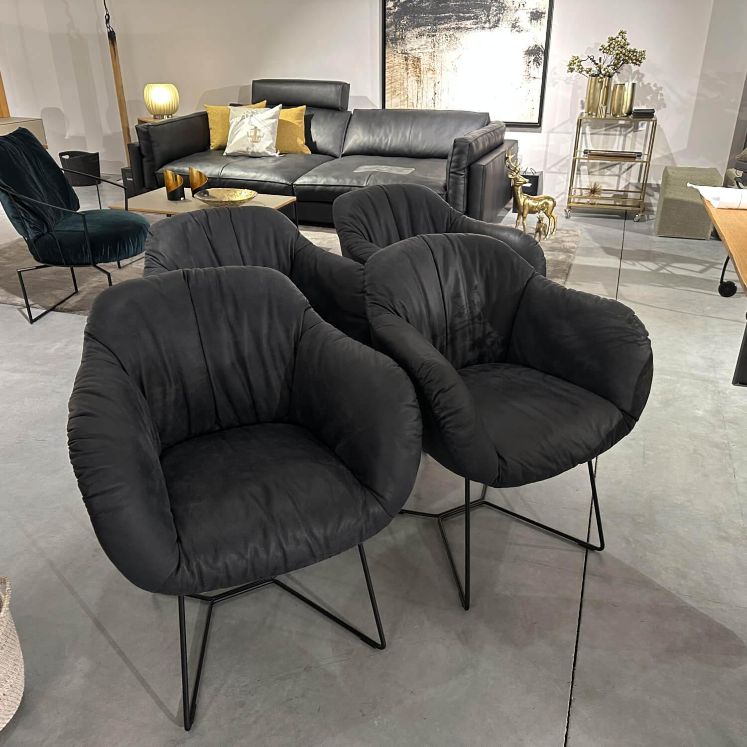 Contur - 4er Set Armlehnenstuhl Sevano Leder Miura 51 Anthrazit Gestell Metall Schwarz Pulverbeschichtet - 7