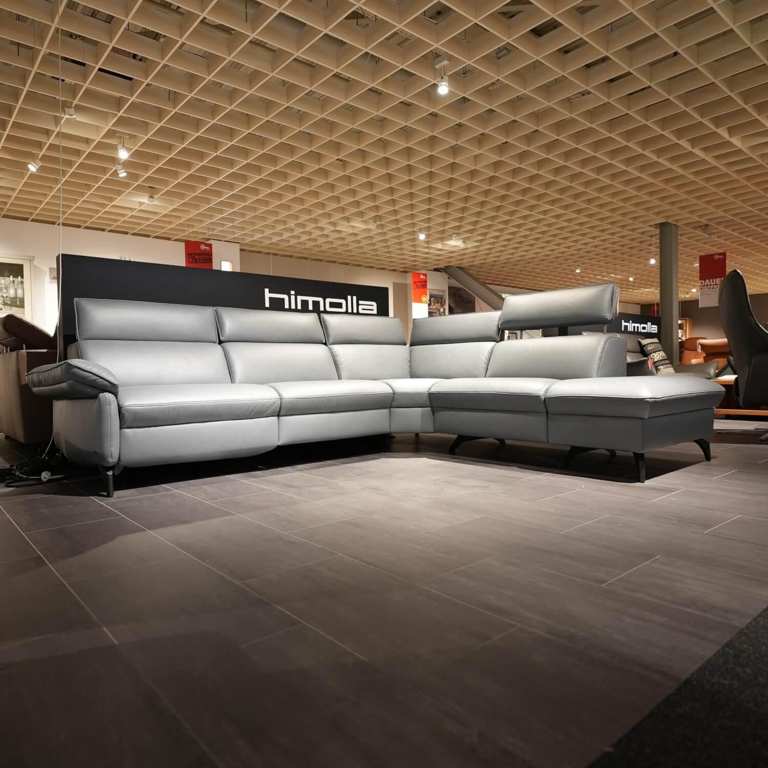 himolla - Ecksofa 1267 Leder 24 Longlife Sea Wallfree Grau Füße Schwarz Mit Elektrischer Relaxfunktion Und Kissen - 2