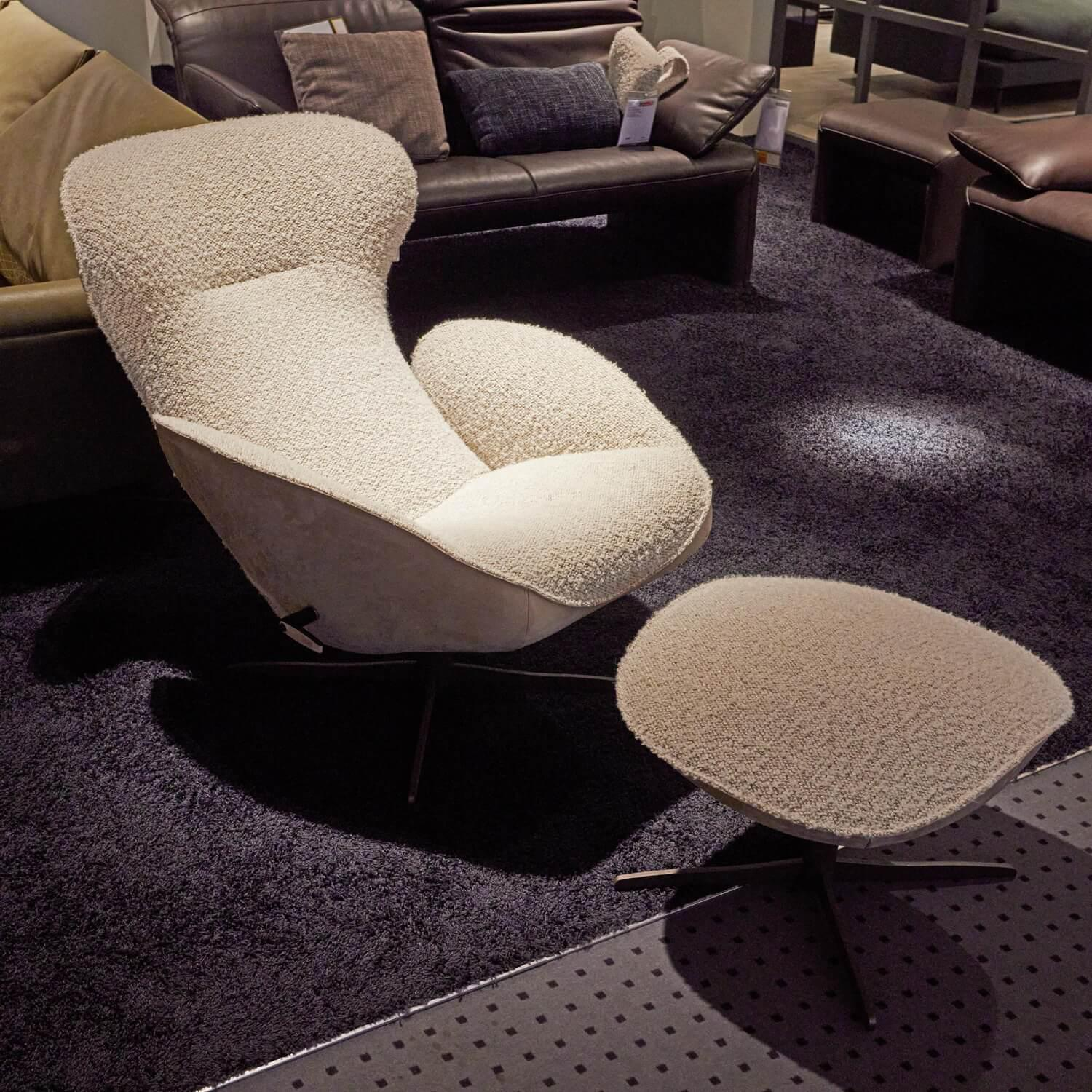 Jori - Sessel Daydreamer Lounge JR 4450 Stoff Gorky Und Leder Nubuck Cream 4 Sternfuß Pulverbeschichtet Matt Bronze Mit Hocker - 3