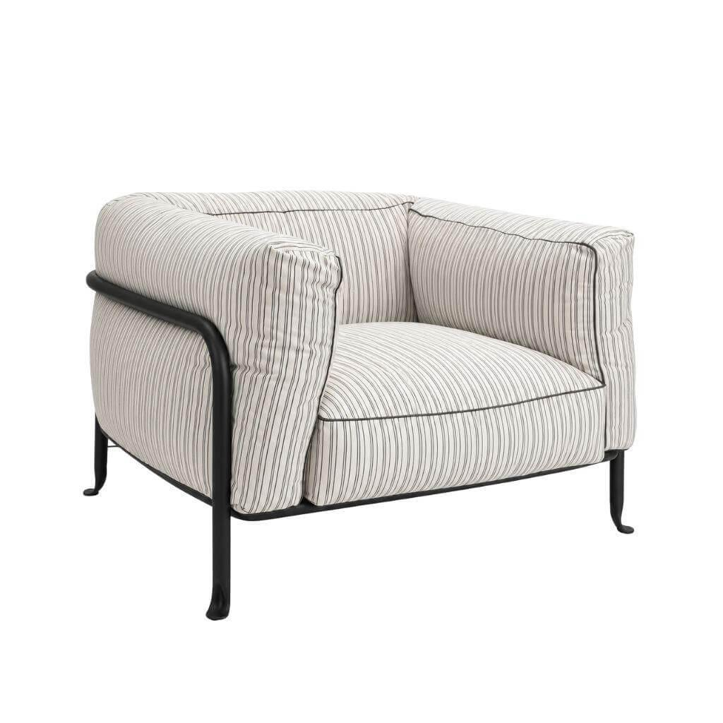 B&B Italia - Outdoorsessel Borea Stoff Solano Grau Creme Gestreift Gestell Metall Anthrazit Lackiert - 1