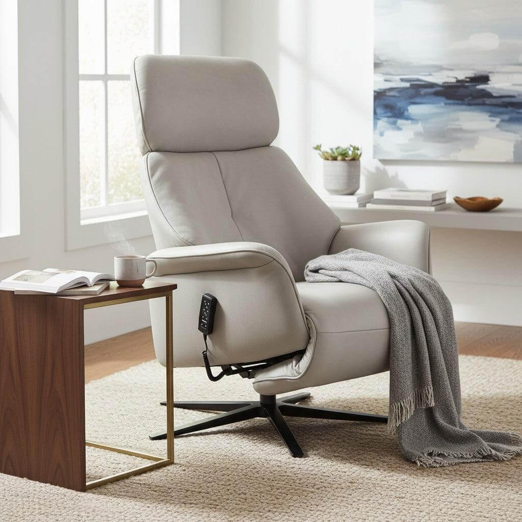 himolla - Sessel 7362 S Lounger Leder 27 Eleganza Coala Grau Gestell Metall Schwarz Mit Herz Waage Position - 5