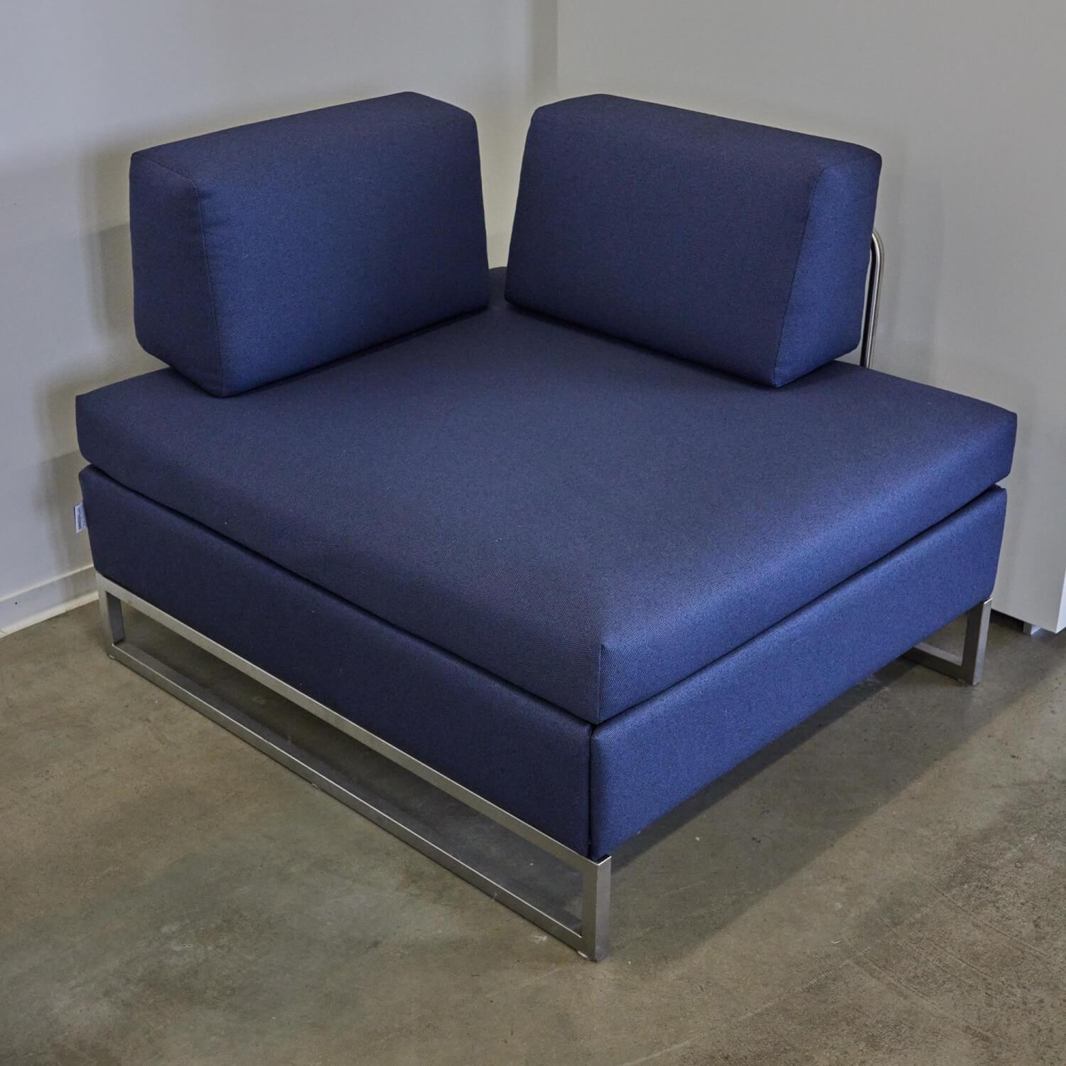 Swiss Plus  - Liege Chaislounge Hocker Bed For Living Stoff Messenger Blau Füße Edelstahl Mit Schlaffunktion - 2