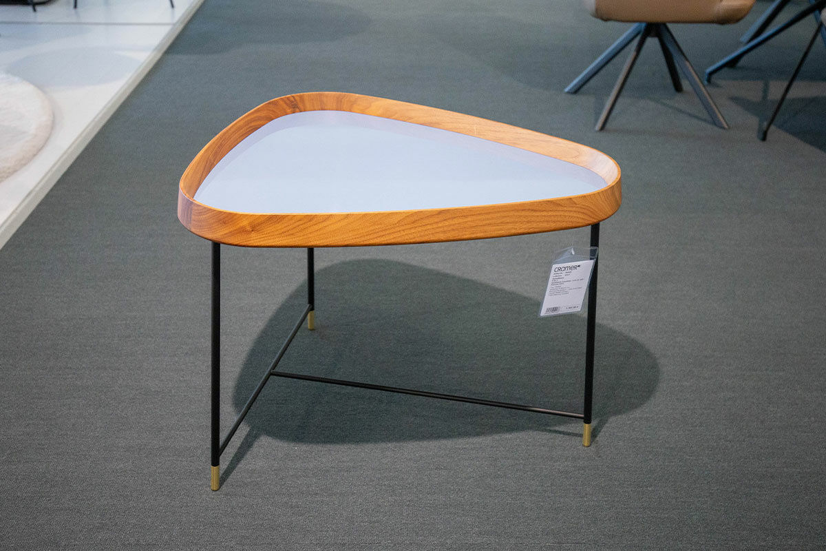 Porada - Beistelltisch Fritz 3 Platte Nussbaum Canaletta Glas Blau Hinterlackiert Gestell Metall Schwarz - 5