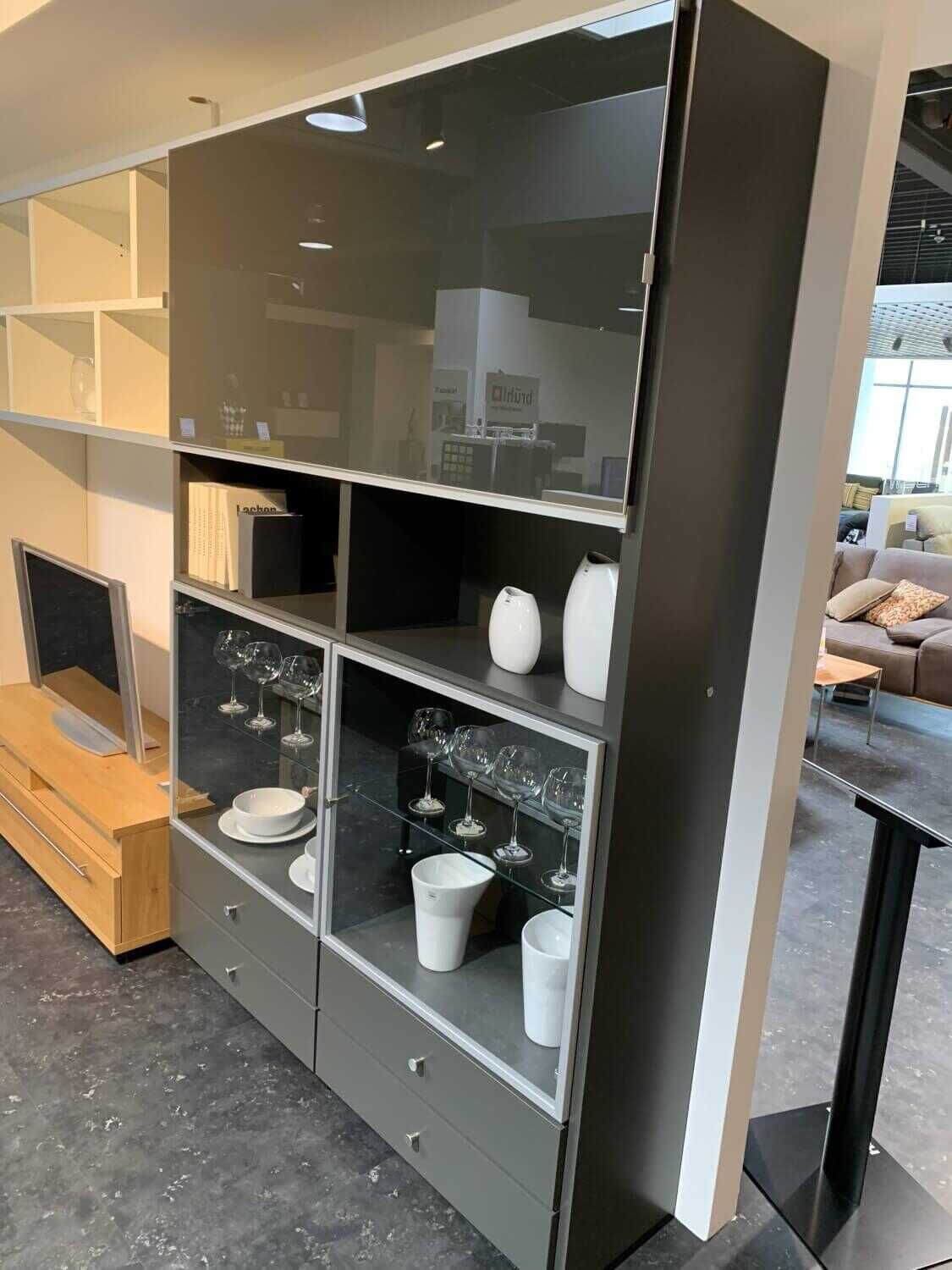 Hülsta - Wohnwand Mega Design Lack Hochglanz Grau Weiß - 5