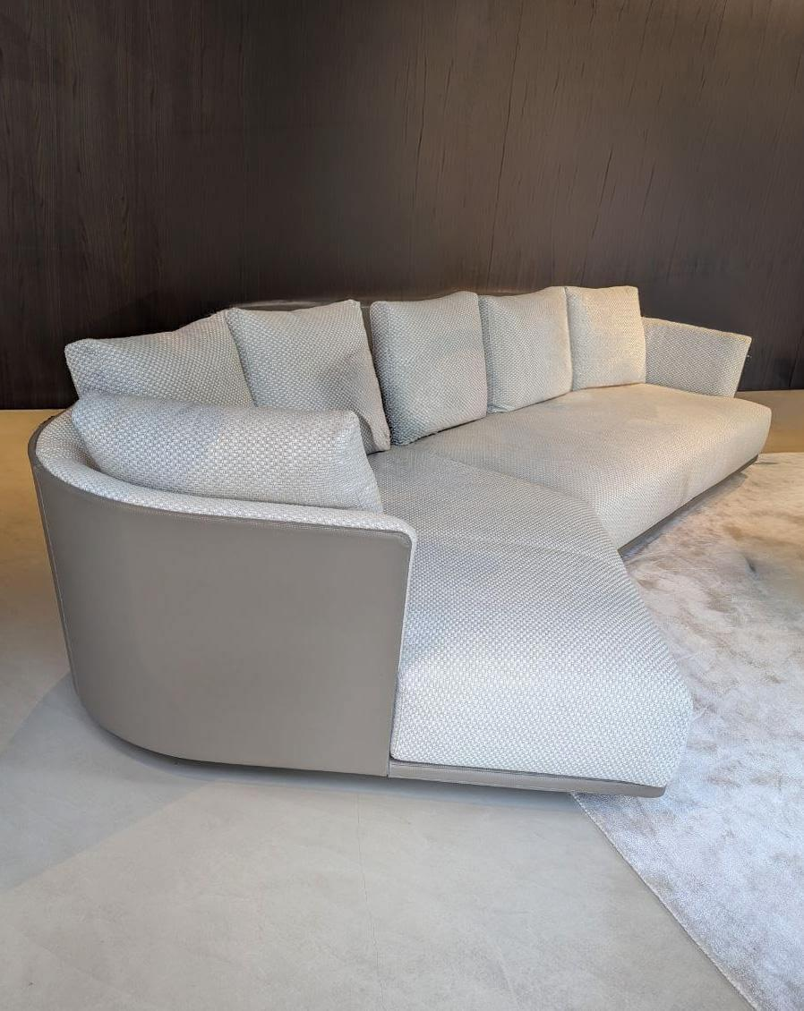 Molteni & C - Sofa Cleo Außen Leder Fango Innen Bouclestoff Kat. K Kubo KH612 Weiß - 6