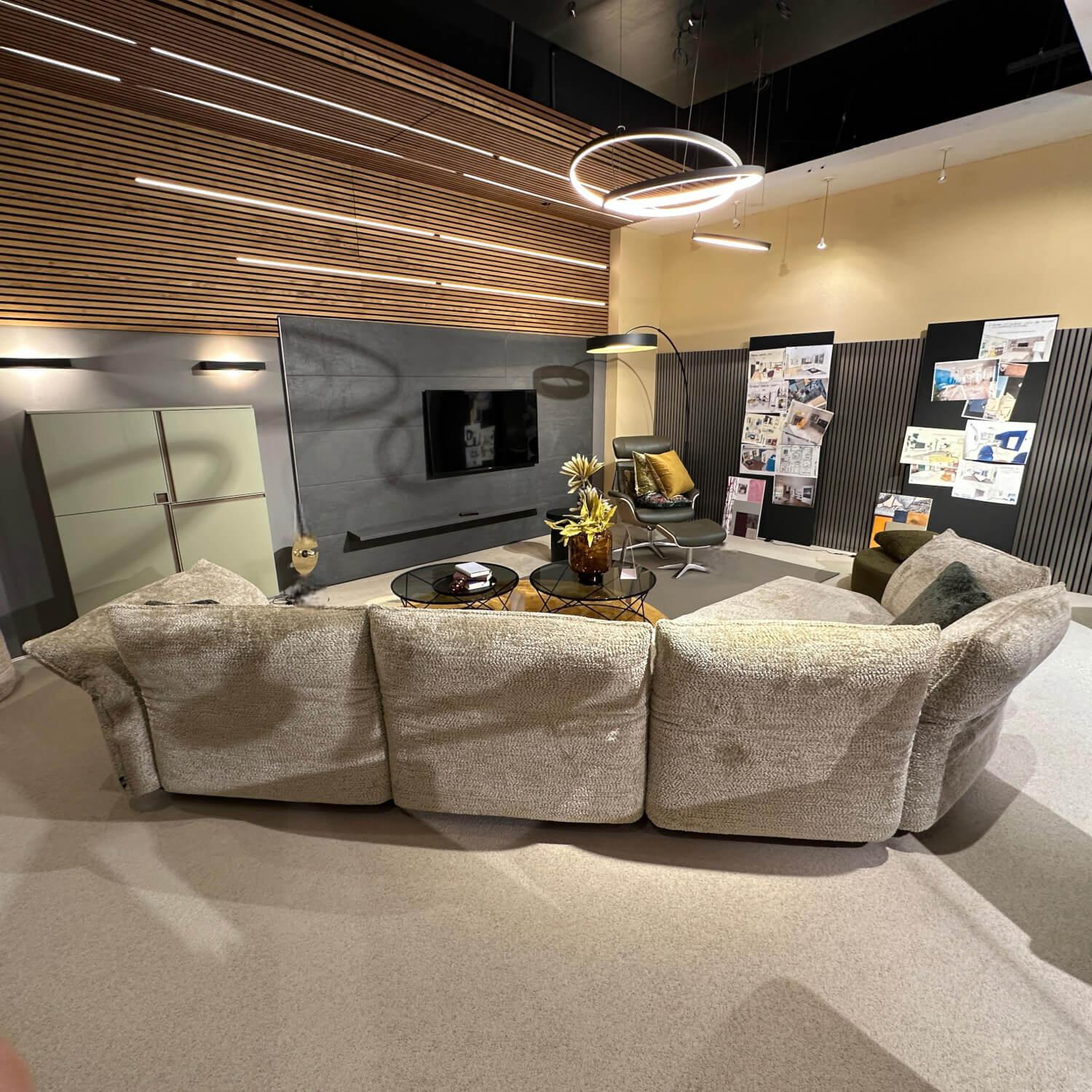 Contur - Wohnlandschaft CO Motone Stoff Lyon 07 Papyrus Beige Grau Fuß Verdeckter Gleiter Inklusive Kissen - 9