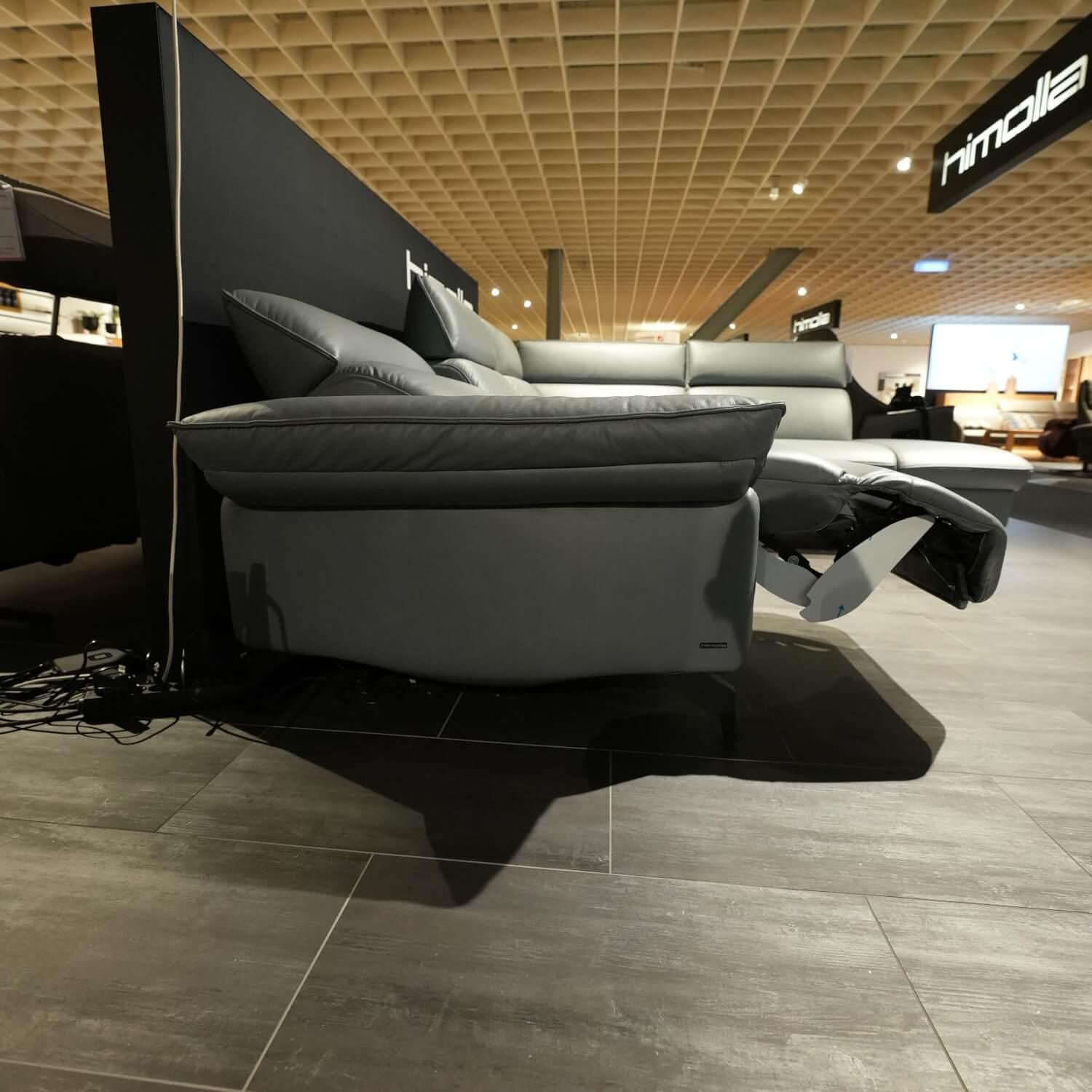 himolla - Ecksofa 1267 Leder 24 Longlife Sea Wallfree Grau Füße Schwarz Mit Elektrischer Relaxfunktion Und Kissen - 2