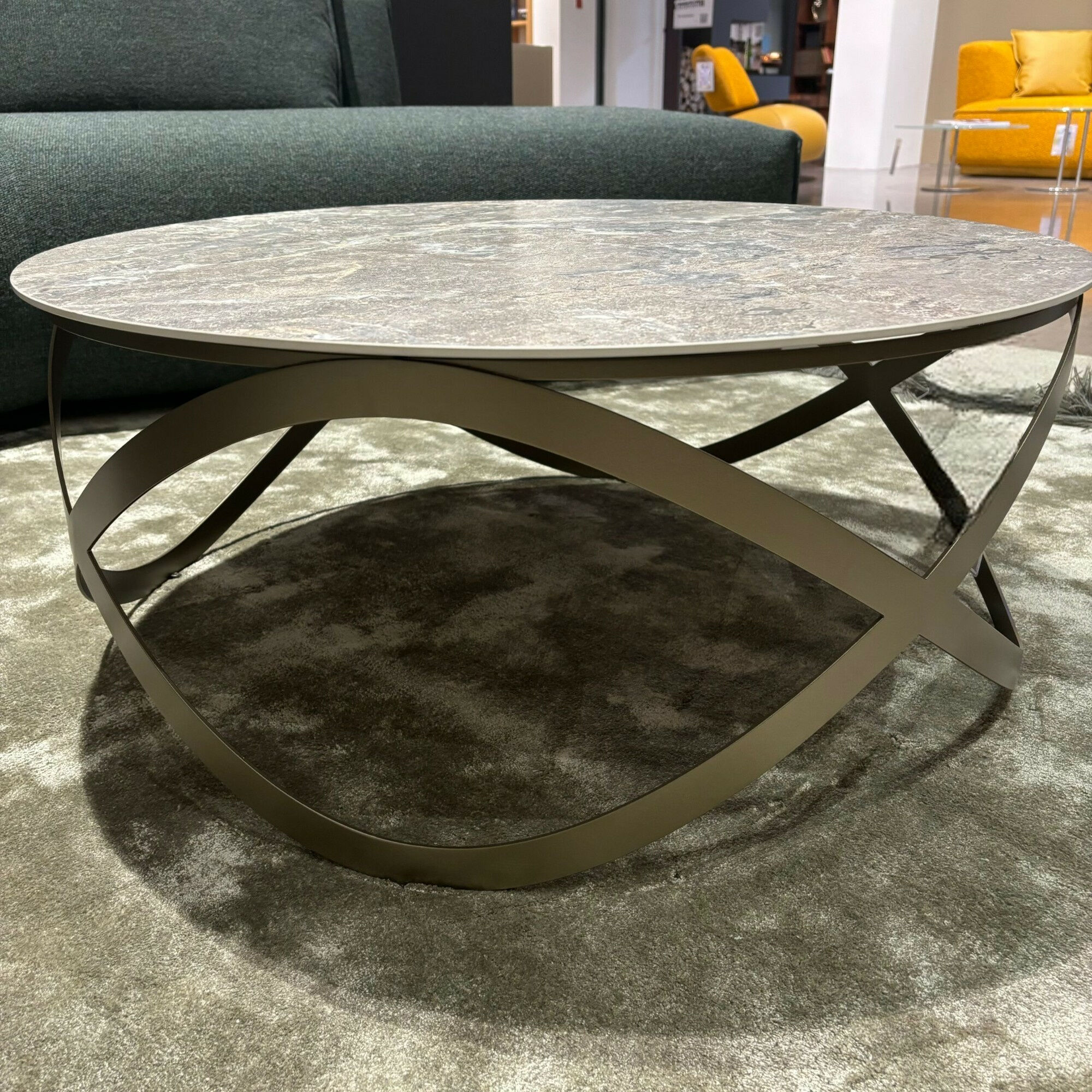 Ronald Schmitt Design - Couchtisch Candy Platte Keramik Golden Rock Grau Gestell Metall Bronze Gepulvert - 3