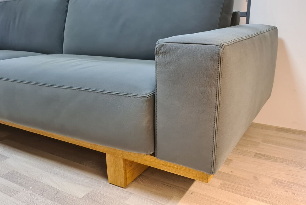 Natura - Sofa Anaheim Leder Veneto Grau PG 25 Rücken Echt Füße Eiche Massiv - 3