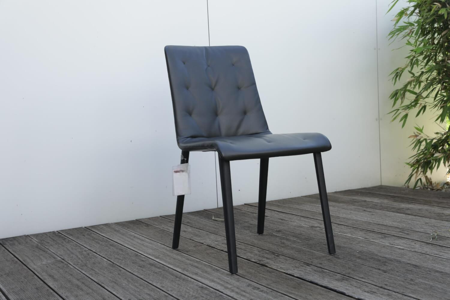 Walter Knoll - 2er Set Stuhl Liz Wood 1322.14 wo Leder Congress 1399 Dark Bronze Dunkelgrau Schwarz Füße Massivholz Eiche Geflammt Geölt Mit Teflongleiter - 7