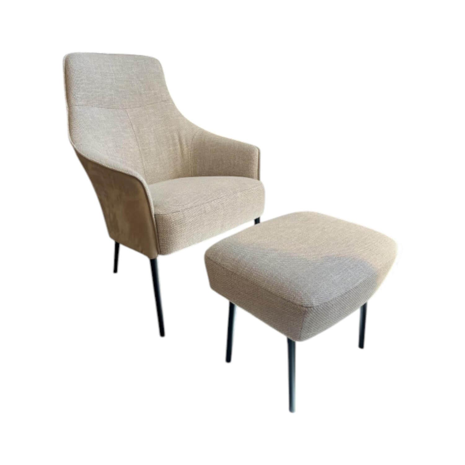 Jori - Relaxsessel Fuga Innen Stoff Boccioni 15 603 H C0200 Beige Außen Nubukleder Creme Beige Gestell Schwarz Lackiert Mit Hocker - 1