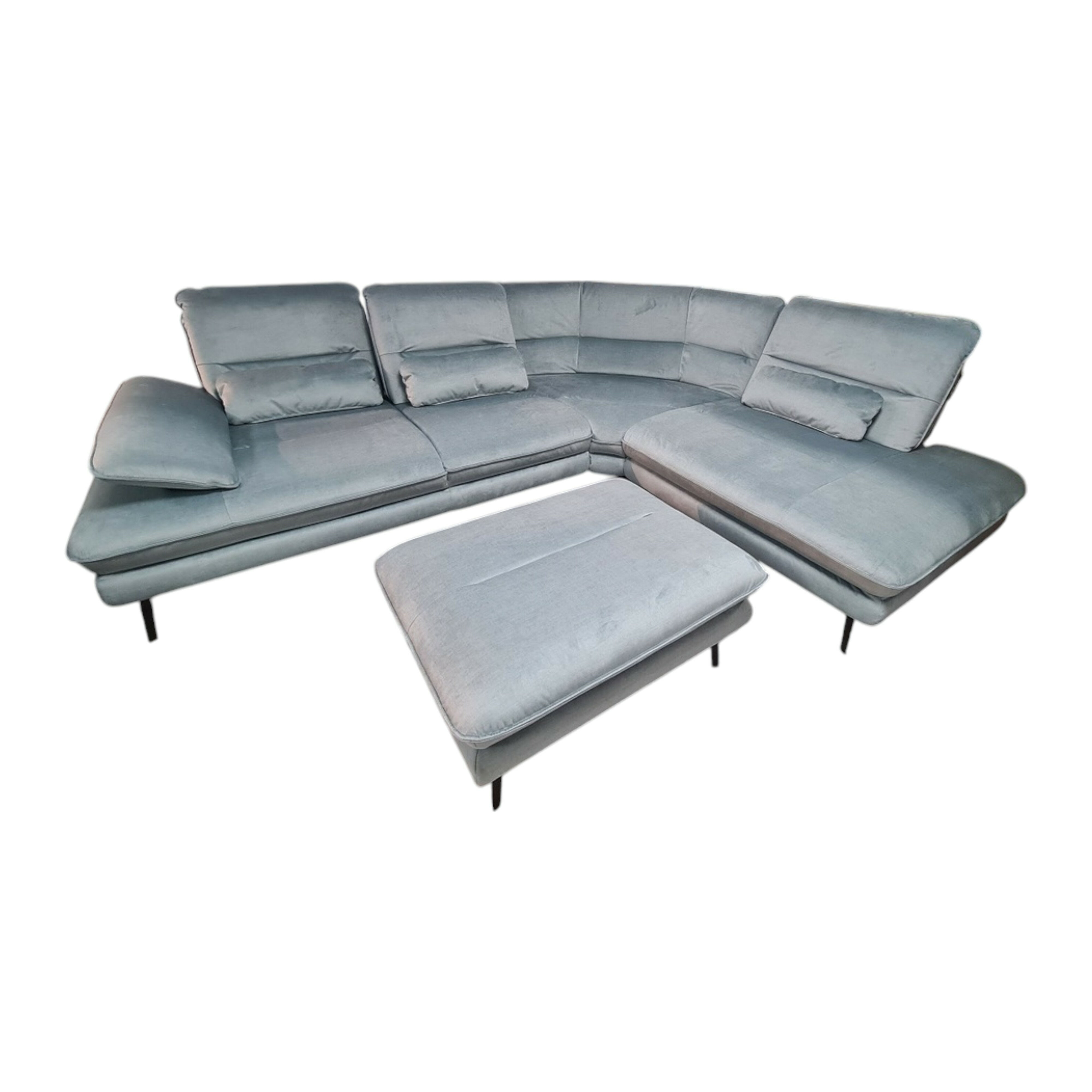 Megapol - Ecksofa LS24 Barrafan Stoff Isa 03 Ice Blau Füße Metall Schwarz Inklusive Hocker - 1